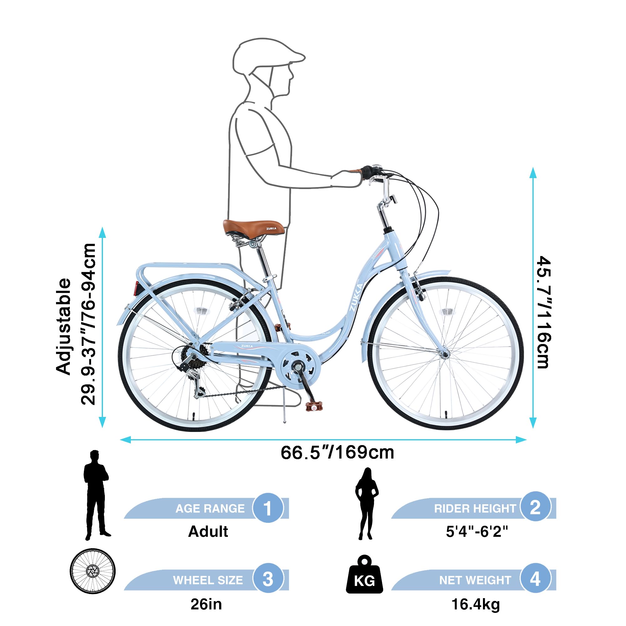 26 Inch Women's Beach Cruiser Bike - 7 Speed Commuter Bicycle with Lightweight High Carbon Steel Frame, Alloy Wheels, Platform Pedals & Comfortable Oversized Seat - Perfect for Coastal Rides, City Commuting & Leisure Cycling