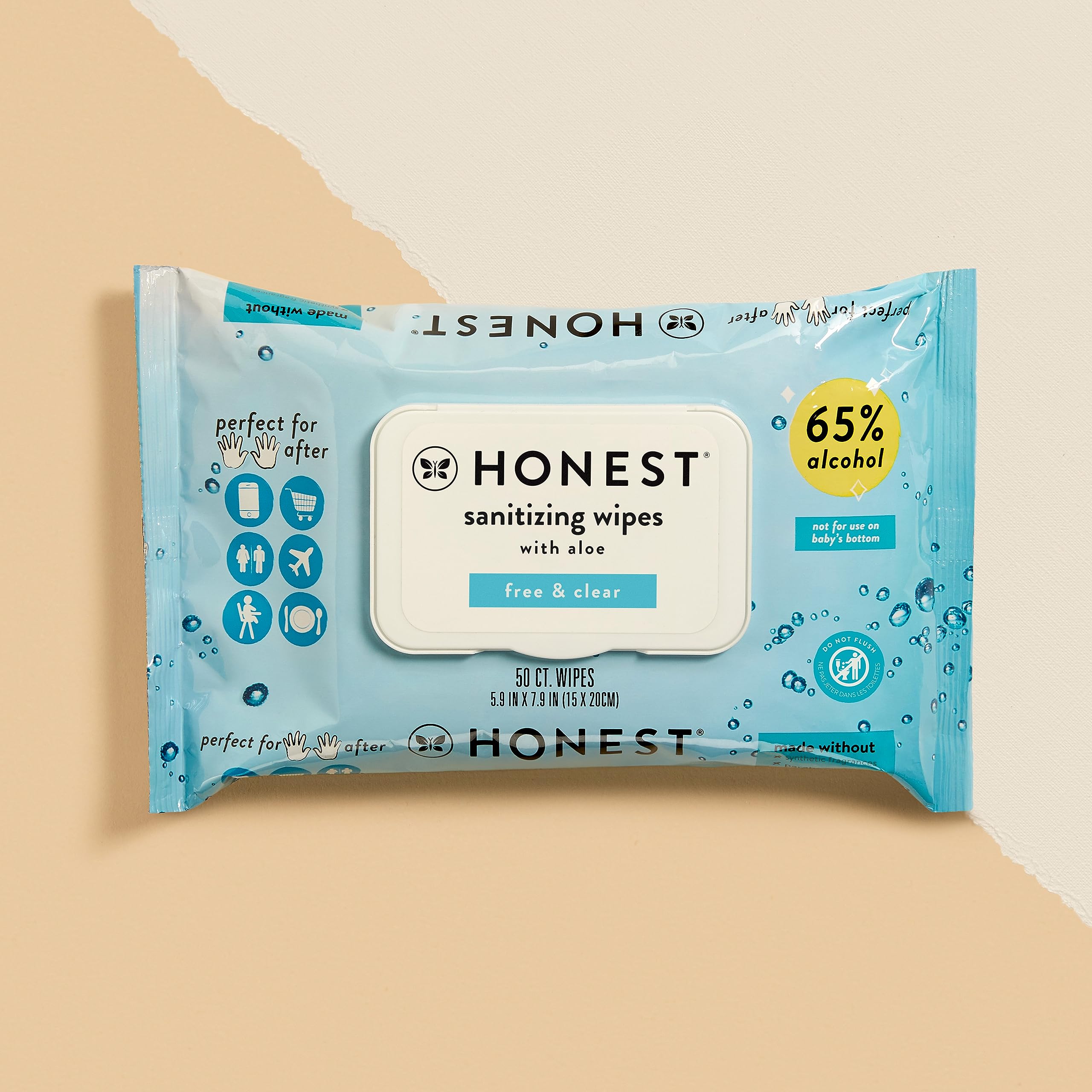 The Honest Company Alcohol Sanitizing Wipes - Kills 99.9% of Germs, Aloe Vera Infused, Unscented Disinfectant Wipes (50 Count Pack) - Perfect for Home, Office, Travel & On-The-Go Hygiene