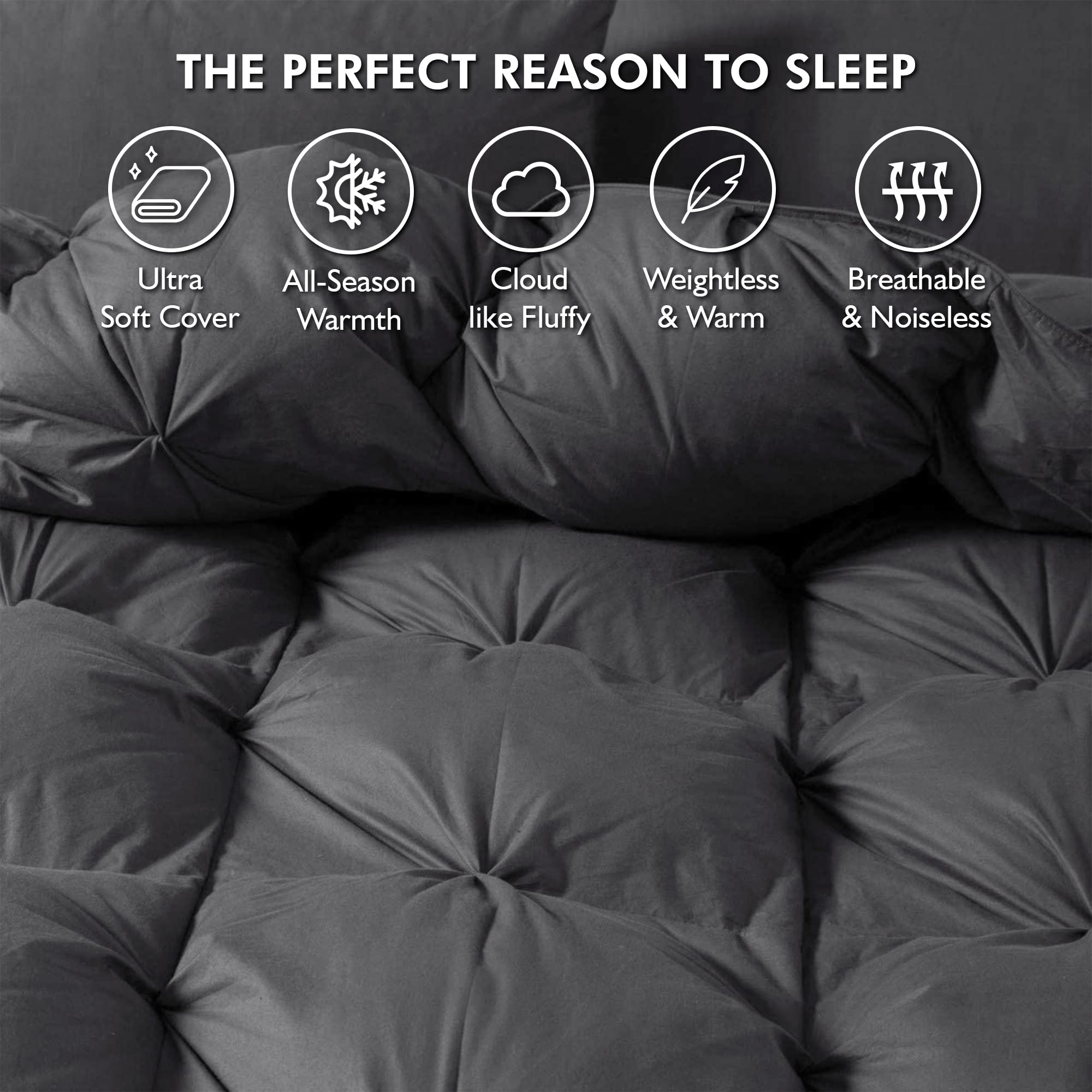 Luxurious King Size Goose Down Feather Comforter Duvet Insert - 100% Egyptian Cotton Cover, 90 oz Fill Weight - Gray Pinch Pleat Design - Perfect for Master Bedrooms & Luxury Hotels