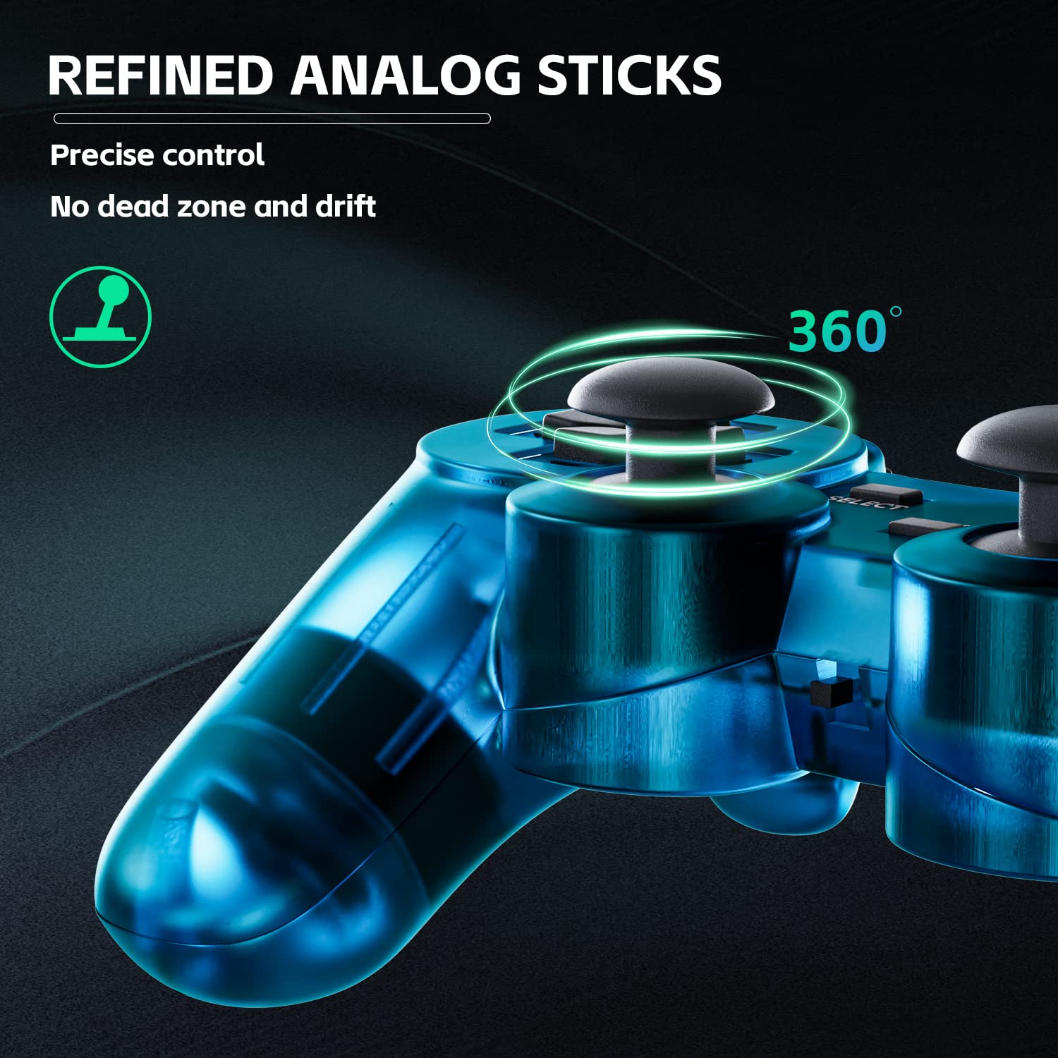 Wireless Controller for PS2 Play Station 2 - Dual Vibration Gamepad with Clear Green & Purple Colors | Compatible with PS2 Consoles | Perfect for Gaming, Retro Play & Multiplayer Sessions