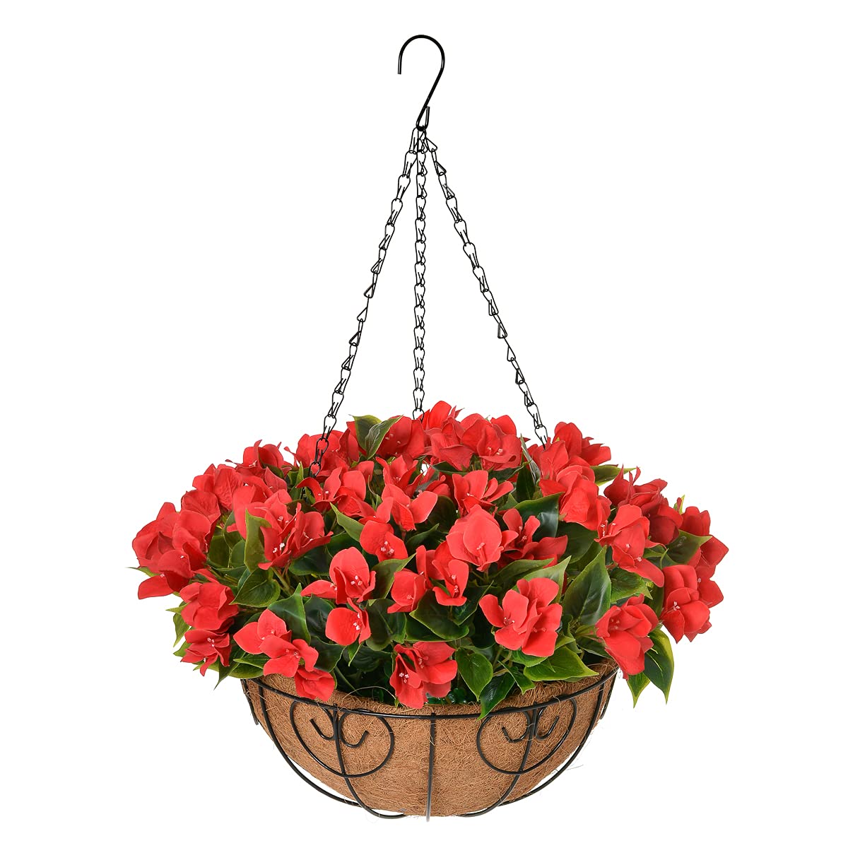 Artificial Hanging Basket Flowers - Silk Bougainvillea Fake Plants for Indoor & Outdoor Decor | Perfect for Garden, Patio, Yard, Home, Pouch & Window Box Decoration (Red)