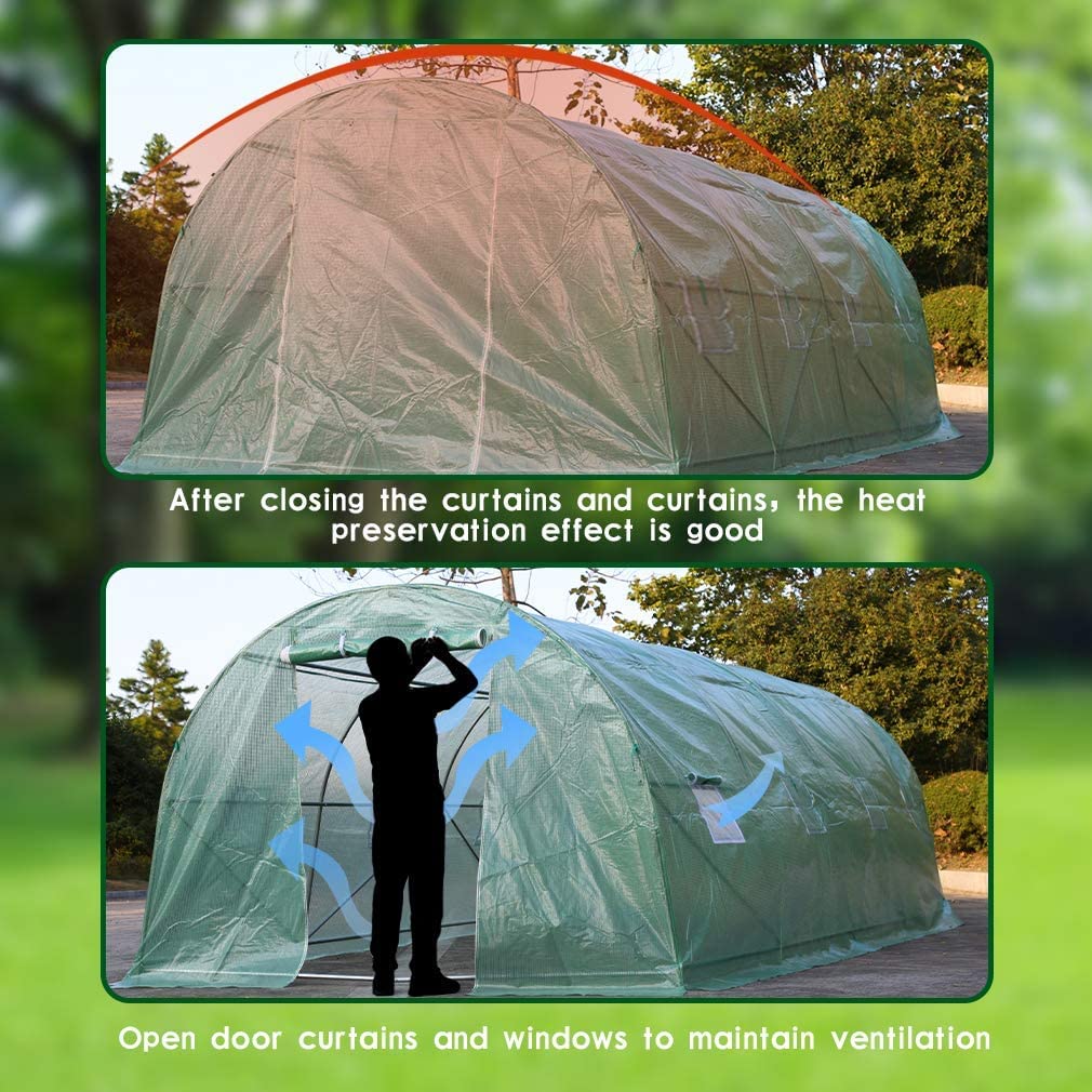 Large Walk-in Greenhouse with Observation Windows & Roll-up Zipper Door | Heavy Duty Steel Frame Plant Garden Hot House | Perfect for Backyard Gardening, Seed Starting & Plant Protection