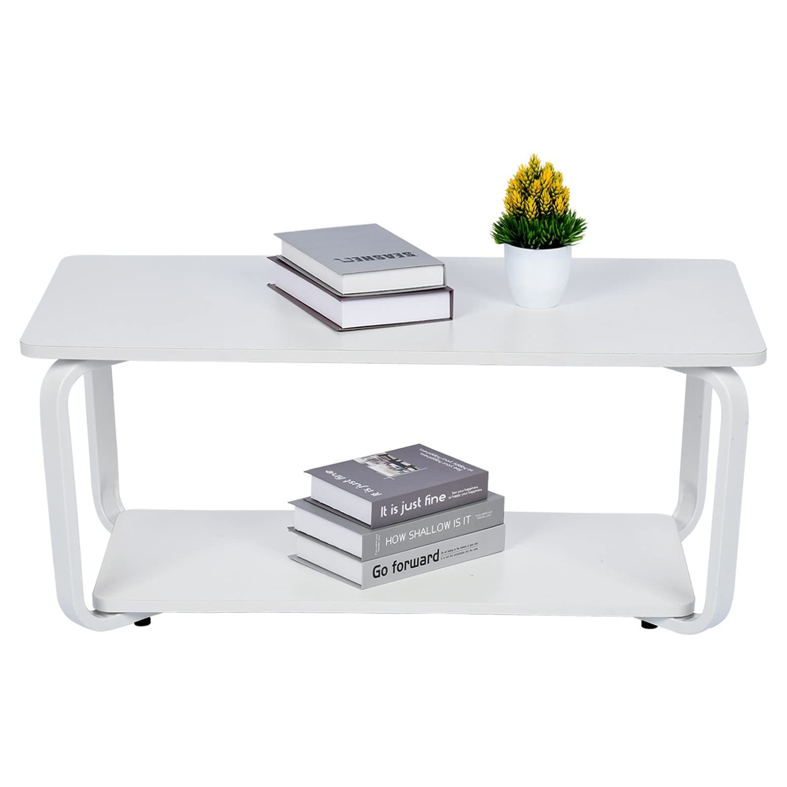 Simple Modern Creative Coffee Table - White Metal Frame Small Tea Table for Living Room, Bedroom, Office | Compact Side Table for Tea, Books & Decor