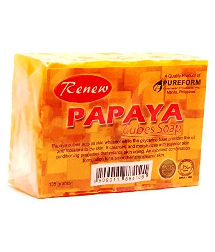 Natural Papaya Cubes Skin Whitening Herbal Soap - 4.76oz (135g) | Made in Philippines | Brightening & Exfoliating Face & Body Soap for Glowing Skin | Perfect for Daily Skincare Routine & Acne Treatment