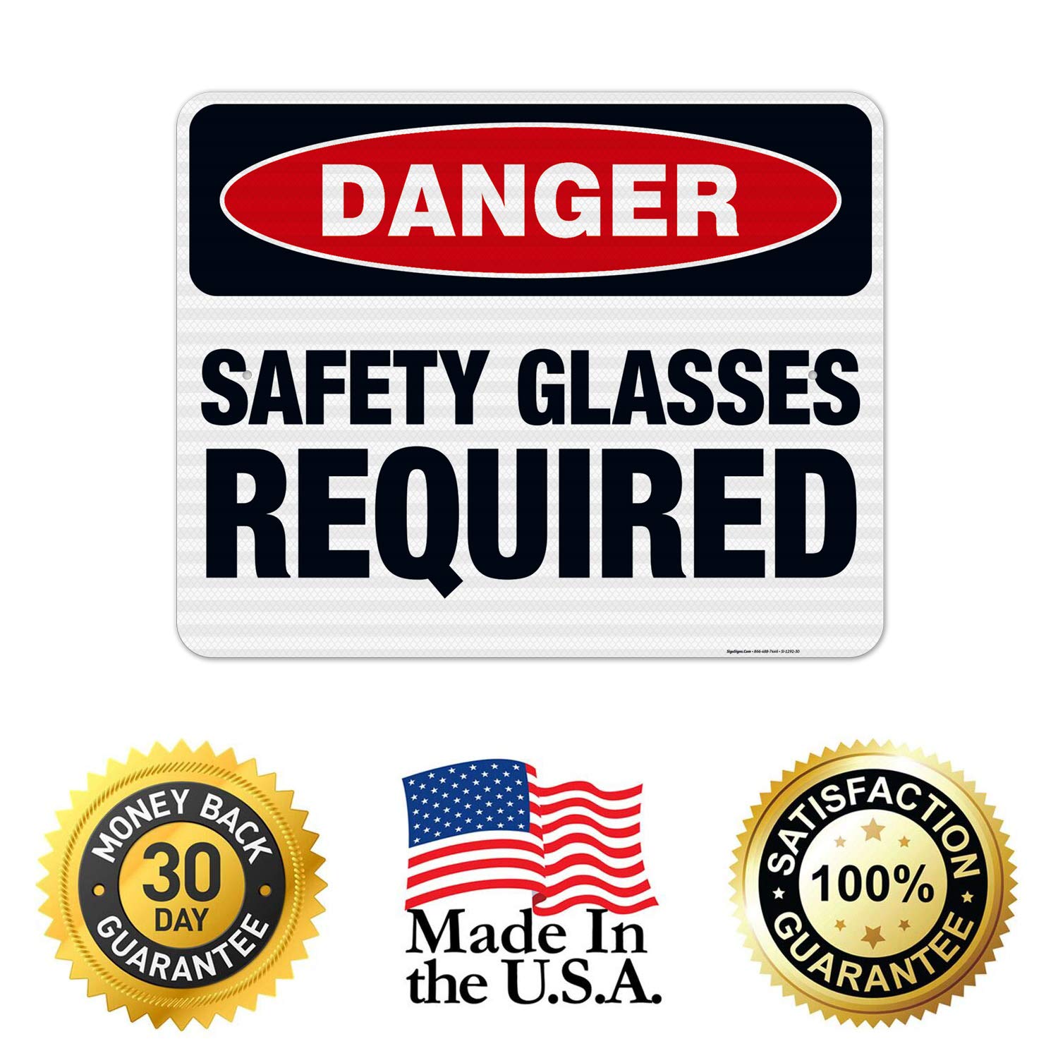 Danger Safety Glasses Required Sign - OSHA Compliant 24x30 Inches Reflective Aluminum Sign | 3M EGP .080 Thick, Fade Resistant for Indoor/Outdoor Use | Made in USA | Perfect for Construction Sites, Factories & Hazardous Work Areas