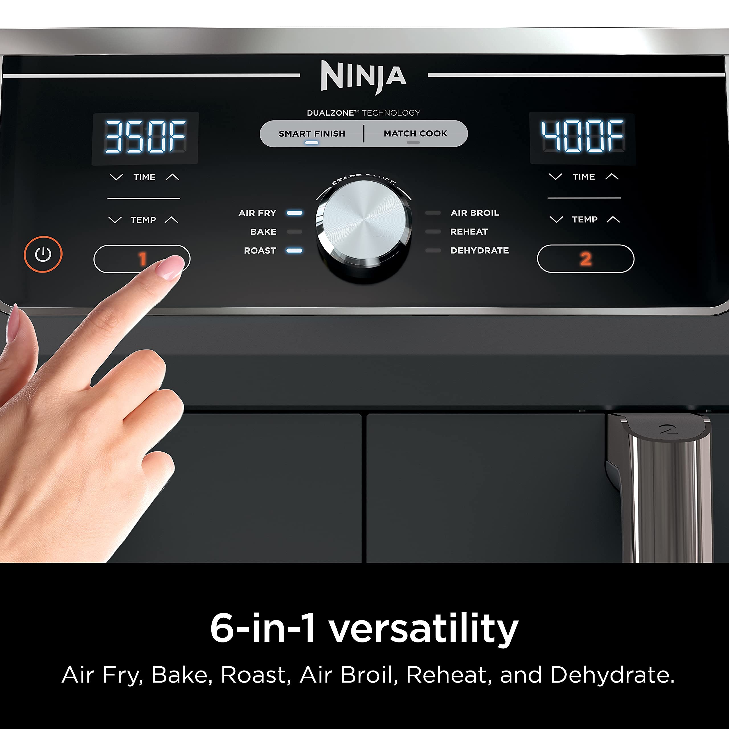 Ninja DZ401 Foodi 10 Quart 6-in-1 DualZone XL 2-Basket Air Fryer with Independent Frying Baskets - Roast, Broil, Dehydrate - Quick & Easy Cooking - Perfect for Family Dinners, Parties & Meal Prep - Grey (Renewed)