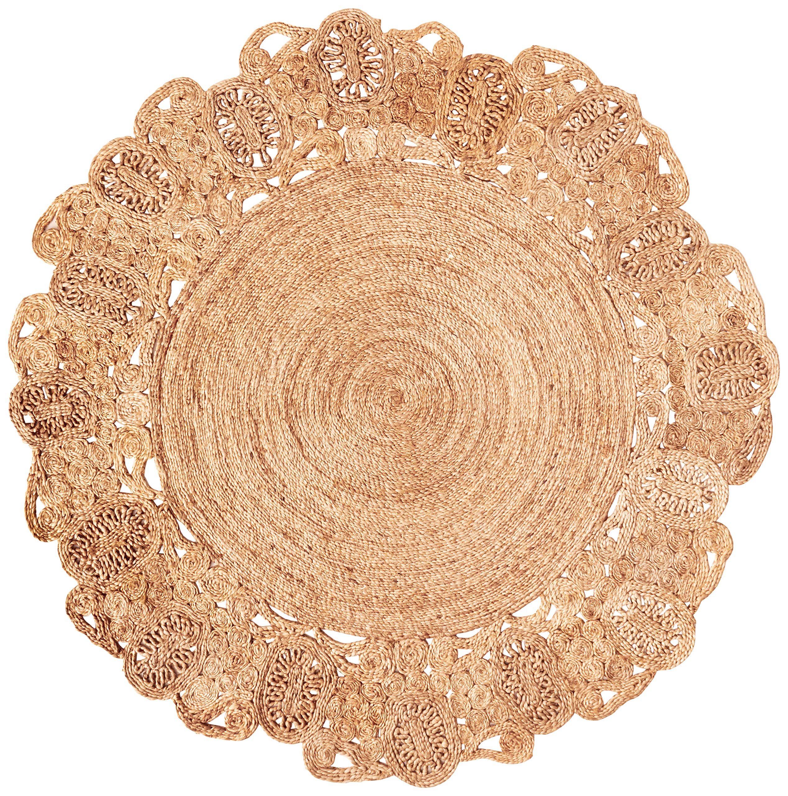 LR Home Natural Jute 6ft Round Braided Area Rug - Boho Farmhouse Style Indoor Carpet for Living Room, Bedroom, Playroom Decor | Eco-Friendly Home Accent for Cozy Spaces & Modern Interiors