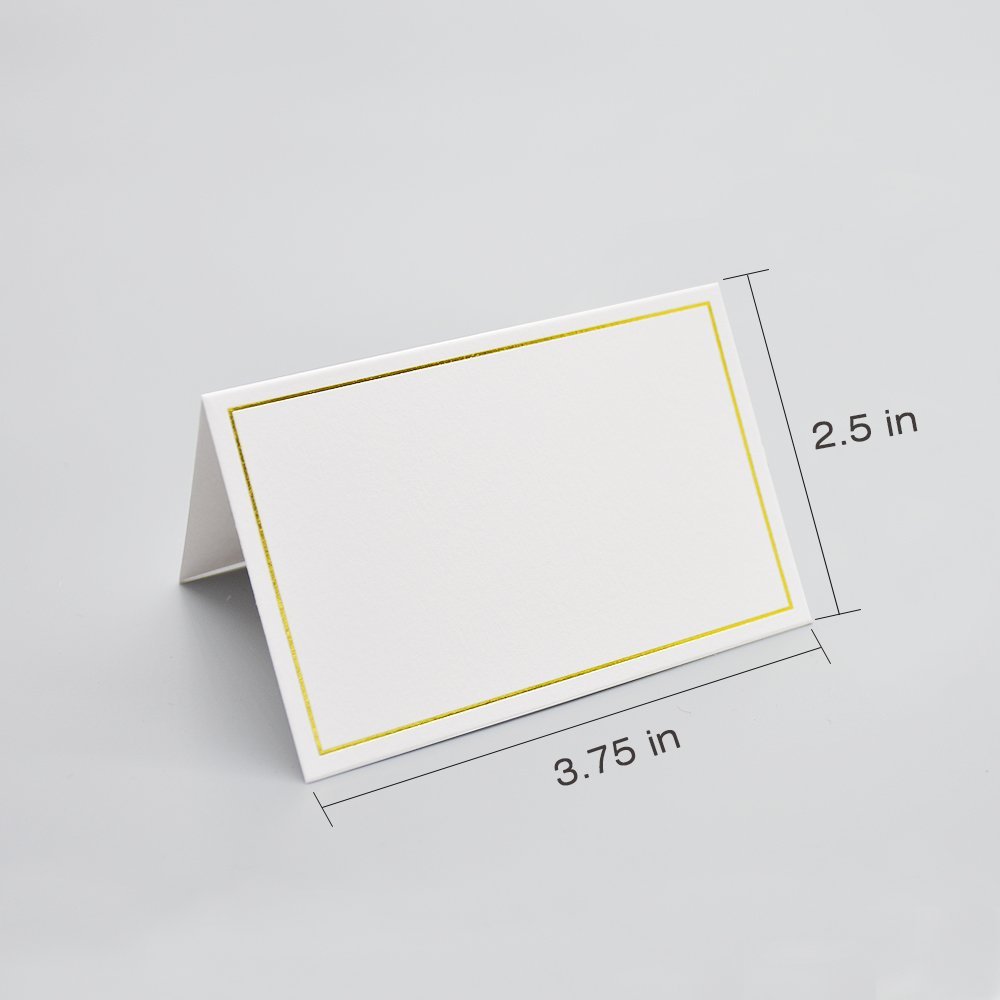50 Pcs Elegant Gold Foil Border Place Cards - Premium Texture Table Tent Cards for Weddings, Banquets & Dinner Parties (2.5