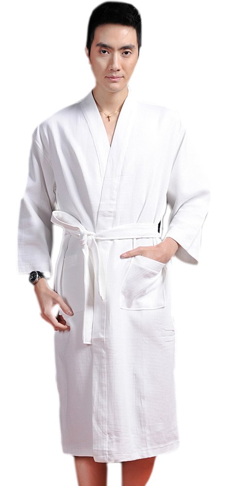 BIFINI Unisex Waffle Weave Kimono Collar Bathrobe for Women & Men - Soft Cotton Robe for Spa, Lounge & Home Relaxation