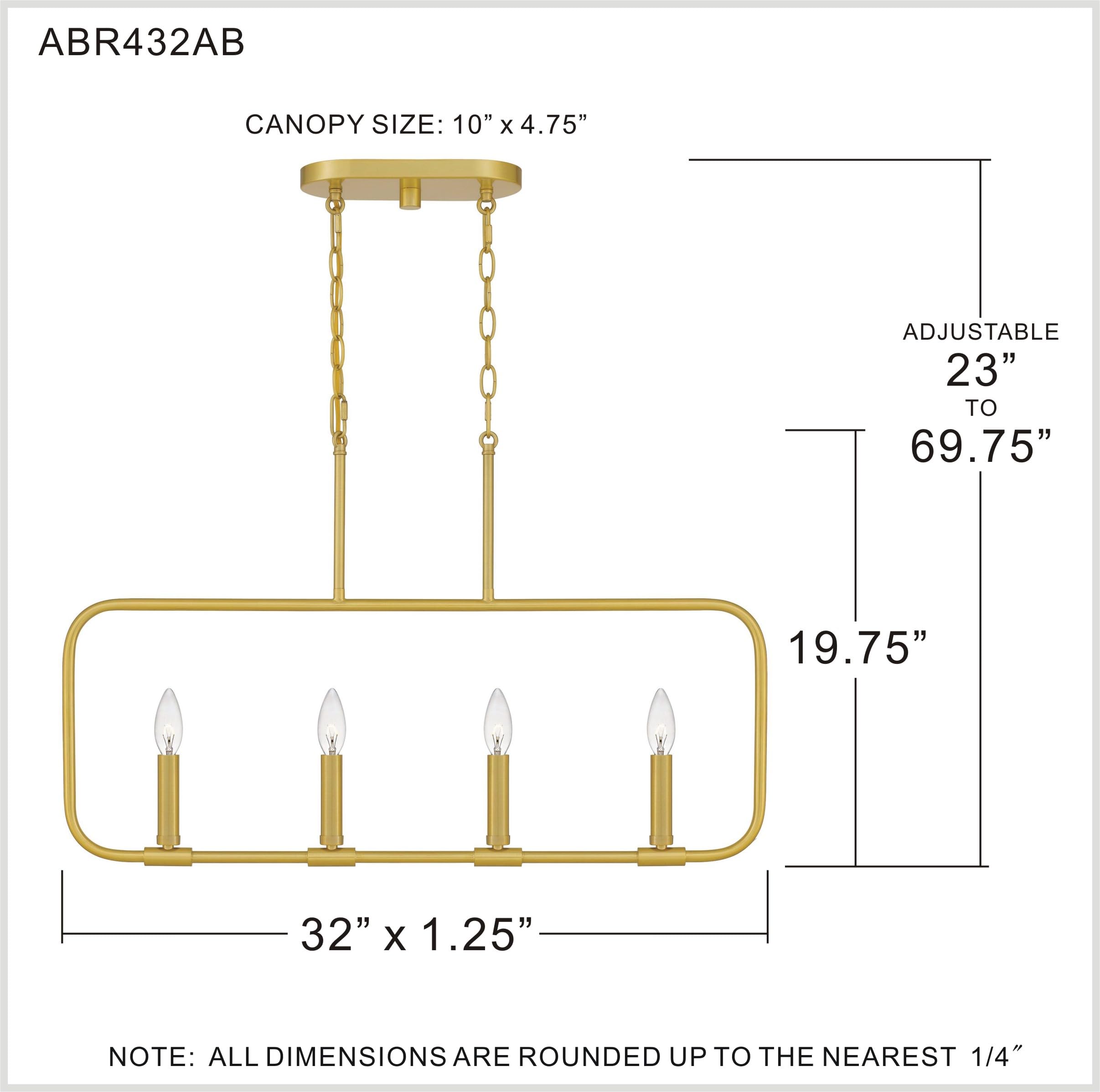 Quoizel Abner 4-Light Aged Brass Linear Chandelier - Modern Farmhouse Ceiling Light Fixture for Dining Room, Kitchen Island & Entryway Lighting