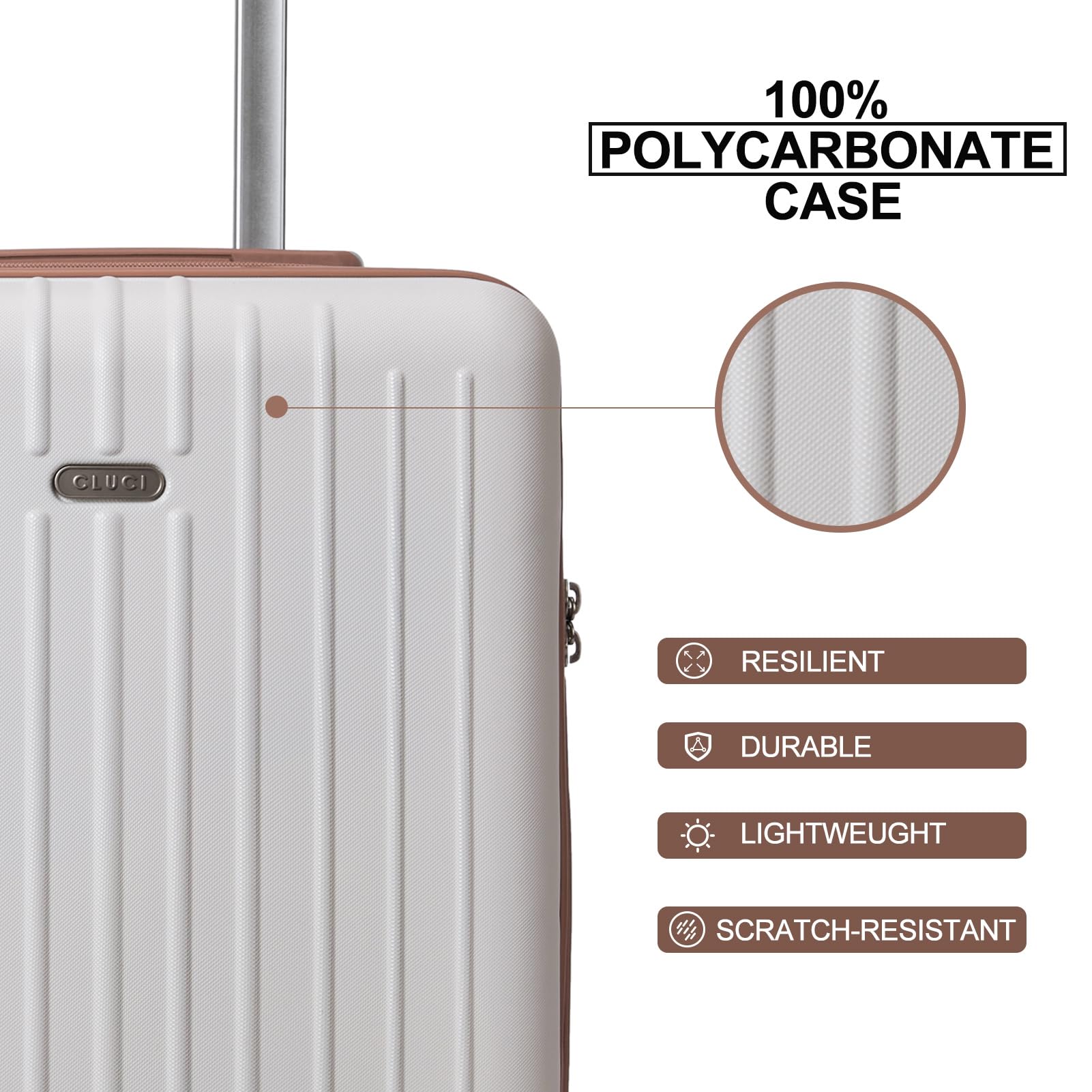 CLUCI 20-Inch Airline Approved Carry-On Hardside Suitcase with TSA Lock & 360° Spinner Wheels - Light Beige & Brown Luggage for Business Travel & Weekend Getaways