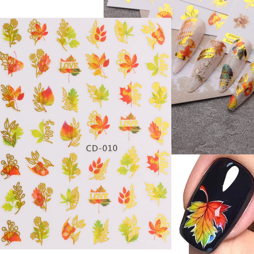 Autumn Maple Leaf Nail Stickers - 3D Self-Adhesive Nail Art Decals with Ginkgo Design for Women & Girls (8 Sheets) - Perfect for Fall Nail Art, Thanksgiving Parties, and Seasonal Manicures