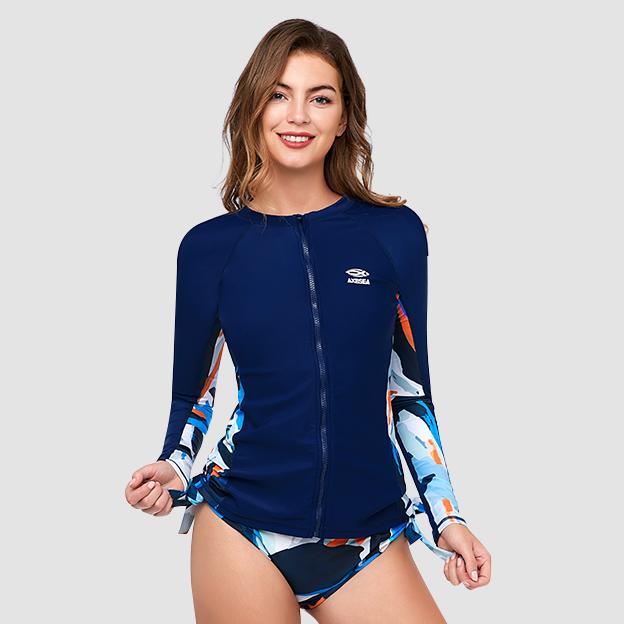 Lost In Pacific UPF 50+ Long Sleeve Zip Rash Guard for Men & Women - Sun Protection Swim Shirt for Surfing, Swimming, Beach & Outdoor Activities