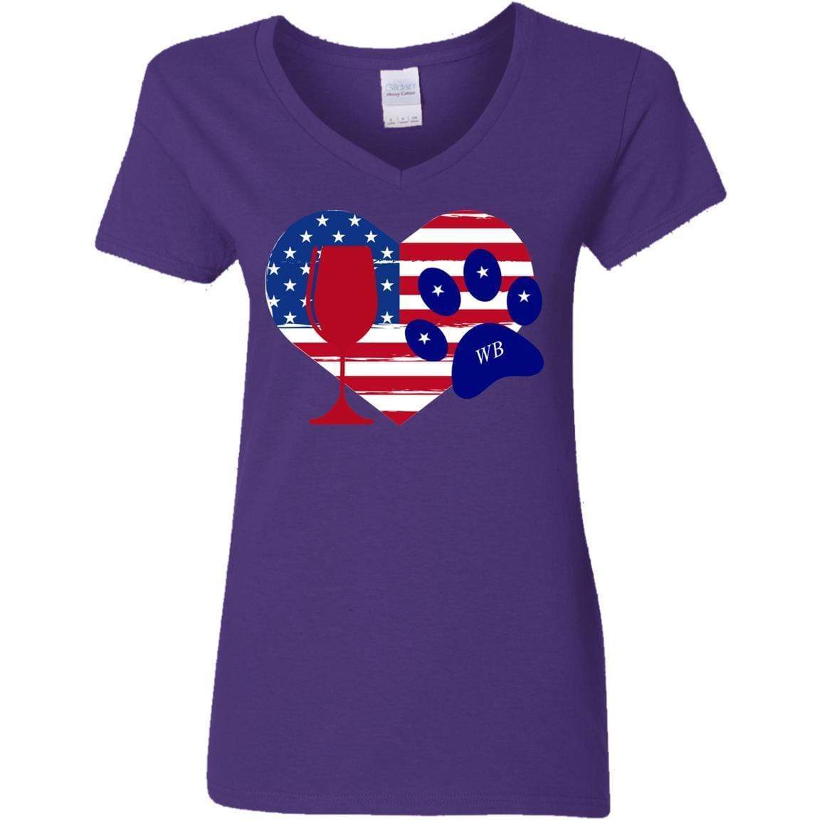 WineyBitches.Co American Wine Paw Heart Ladies' 5.3 oz V-Neck T-Shirt - Perfect for Wine Lovers, Casual Wear & Girls' Night Out