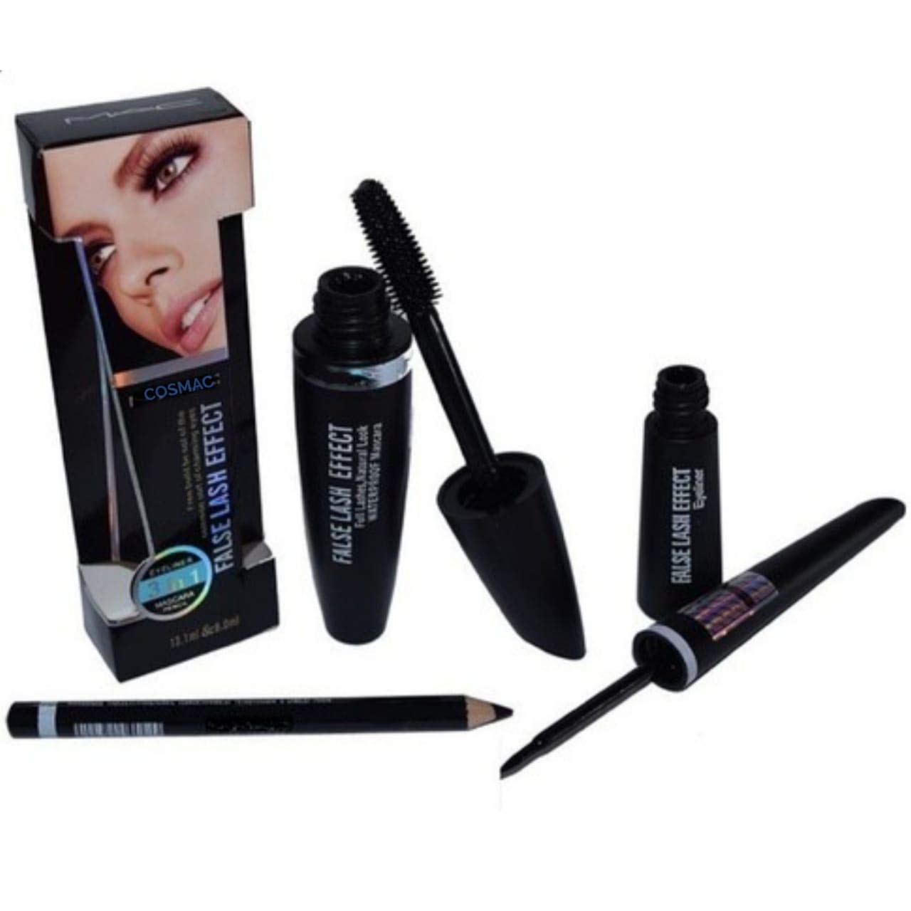 Cosmac Professional Makeup Kit - Waterproof Foundation, Primer, Eyeliner, Mascara, Eyebrow Pencil, Loose Powder & 18-Shade Eyeshadow Palette with Brushes & Lashes (9-Piece Set) | Perfect for Daily Makeup, Special Occasions & Professional Makeup Artists