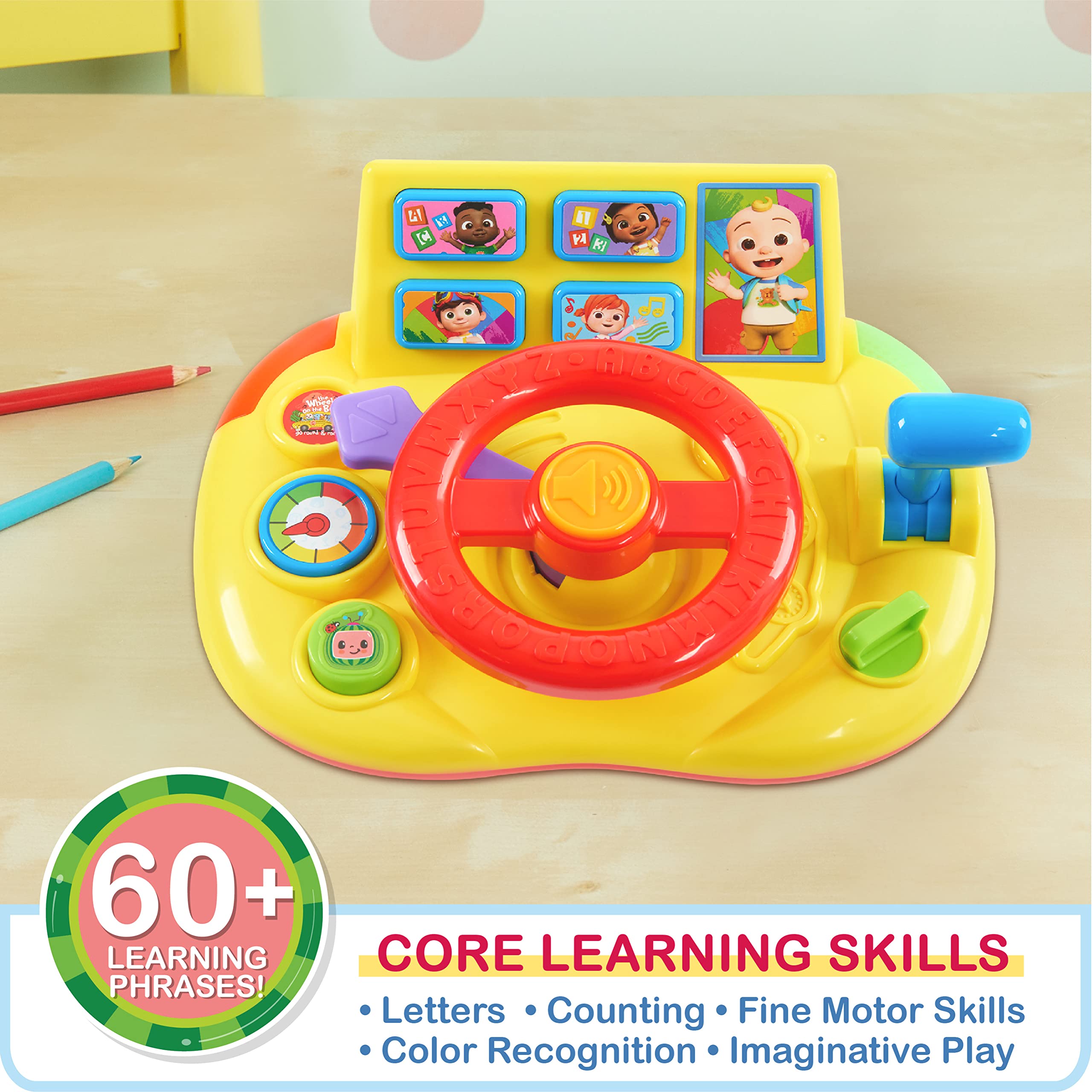 CoComelon Interactive Learning Steering Wheel Toy with Lights & Sounds - Educational Car Toy for Kids Ages 3+ | Batteries Included | Pretend Play, Road Trip Fun & Early Learning Development