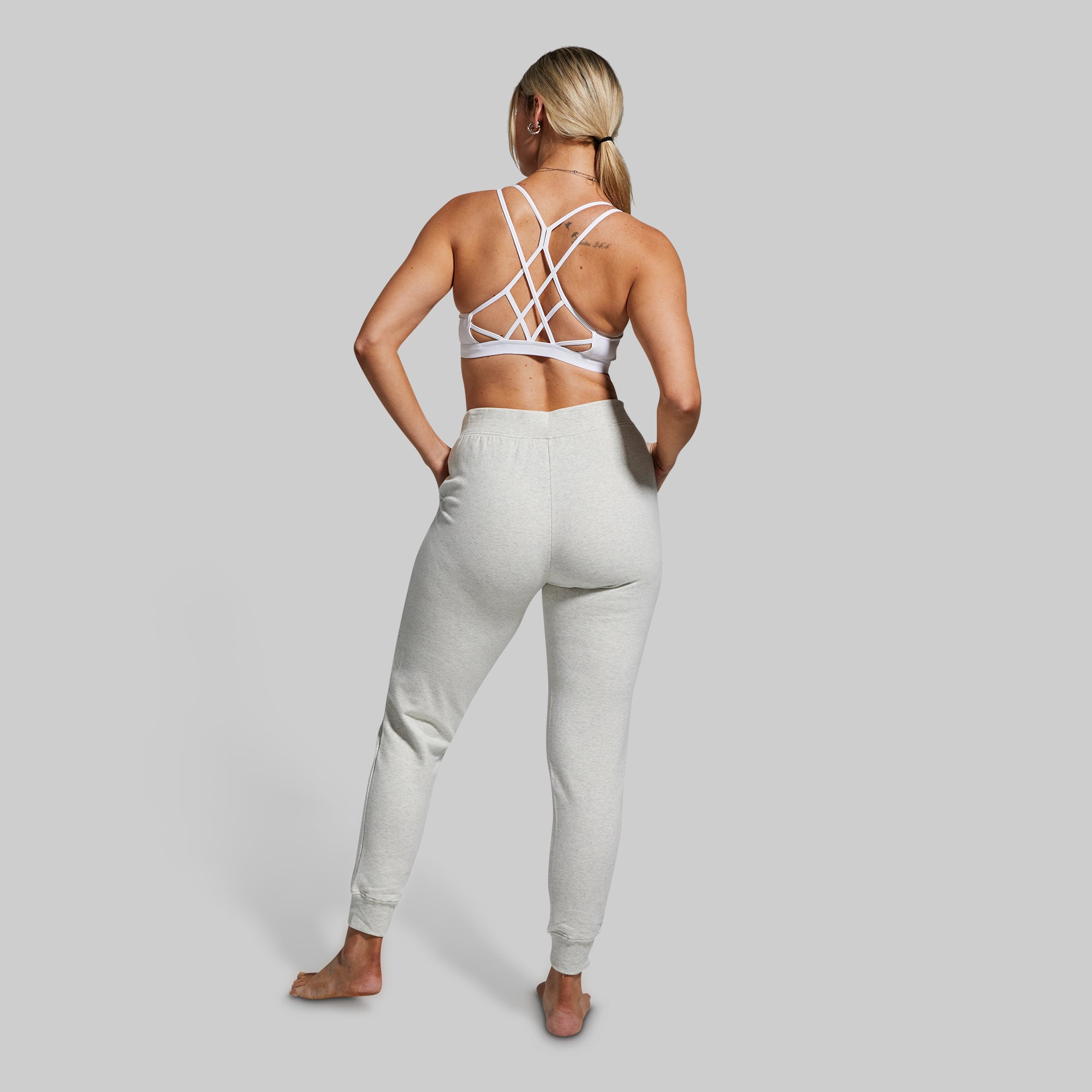 Women's Comfortable High-Waisted Jogger Pants - Soft Heather White Fleece Lounge Pants for Yoga, Running & Casual Wear