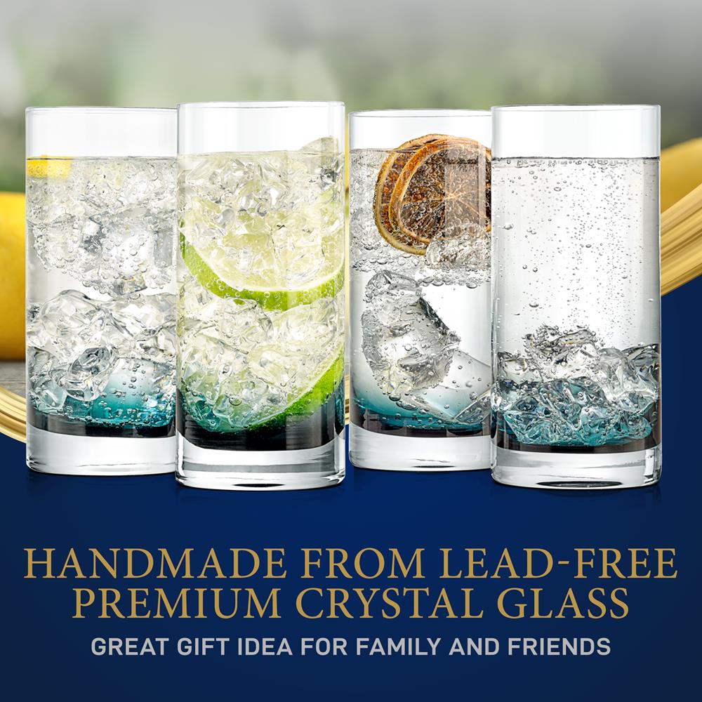 Premium Clear Highball Drinking Glasses - 16oz Tall Bar Glasses for Cocktails, Iced Tea & Smoothies - Perfect for Home Bars, Parties & Restaurants