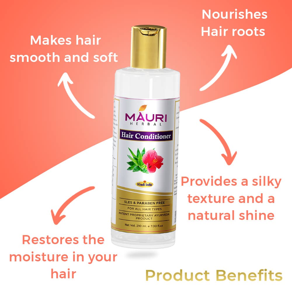 Khadi Mauri Herbal Hair Conditioner - Nourishing & Deep Conditioning for Smooth, Silky Hair - Enriched with Aloe Vera - 210ml - Perfect for Dry, Damaged Hair & Scalp Care at Home or Salon