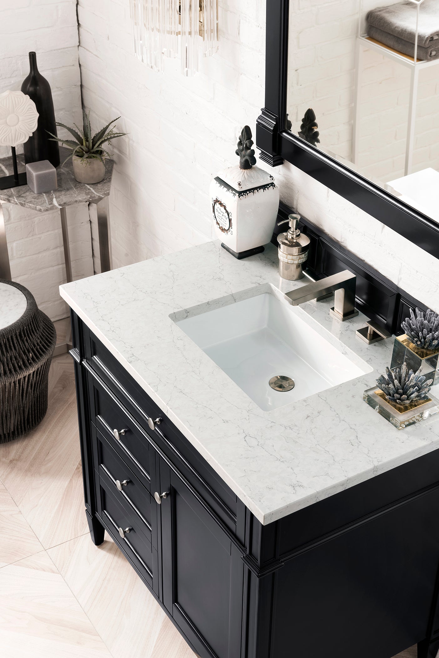 Brittany 36 Inch Black Onyx Bathroom Vanity with 3CM Eternal Jasmine Pearl Quartz Countertop - Modern Single Sink Vanity for Bathroom Remodel, Master Bath & Powder Room