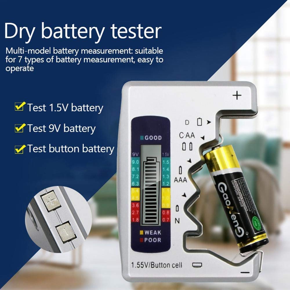 Universal Battery Tester - Household Multi-Purpose Cell Checker for AA AAA C D 9V & 1.55V Button Batteries - Perfect for Home, Office, and Emergency Kits