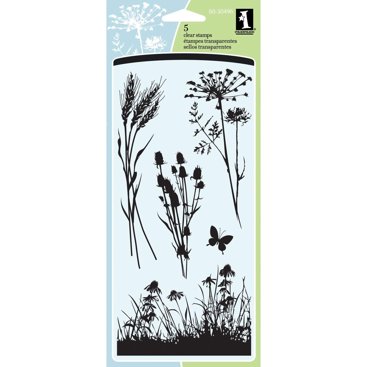 Inkadinkado Meadow Floral Clear Stamp Set - 5 Piece DIY Scrapbooking Stamps for Card Making, Journaling, and Craft Projects