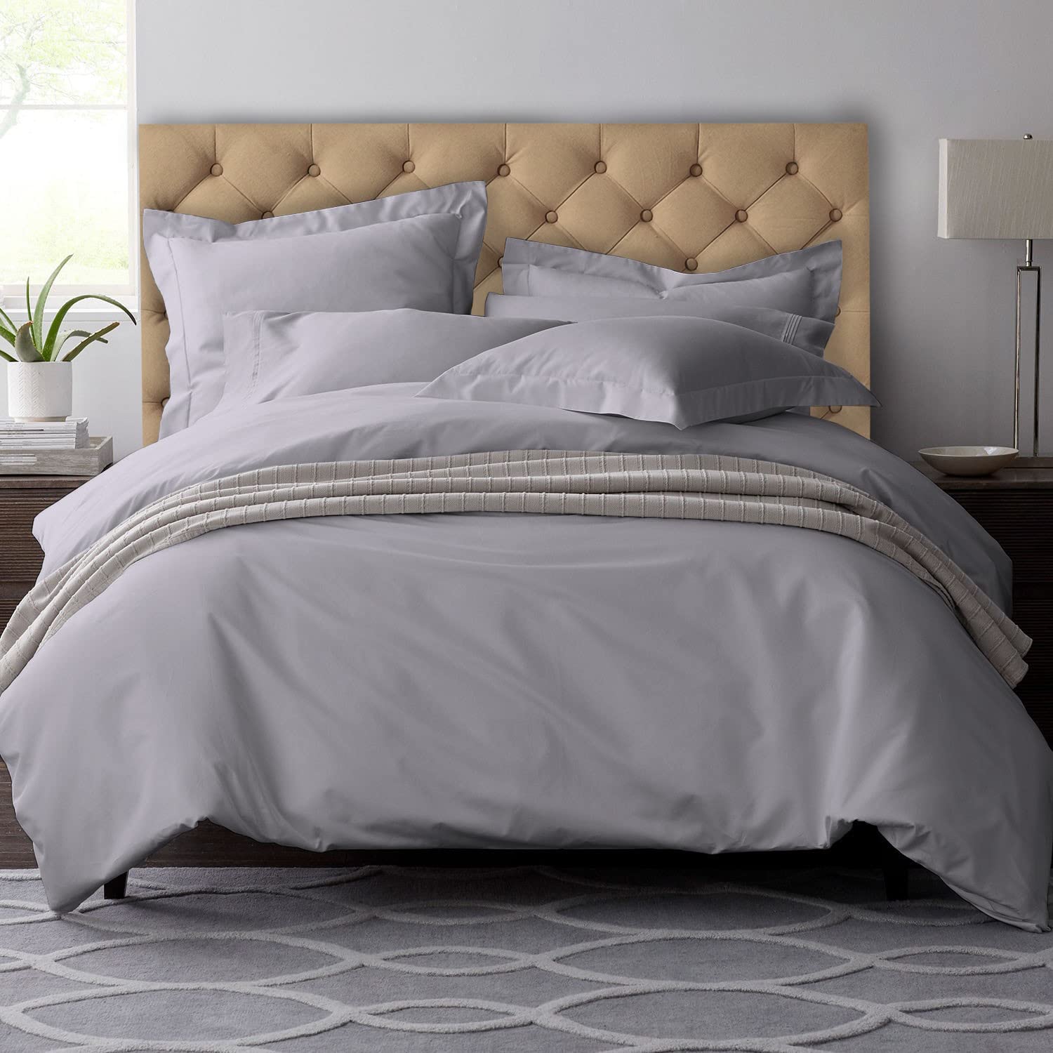 Premium 600 Thread Count 100% Long Staple Cotton Duvet Cover Set - Full/Queen Size, Soft Sateen Weave with 4 Corner Ties & Hidden Button Closure - Violet Grey Luxury Bedding for Cozy Sleep & Stylish Bedroom Decor