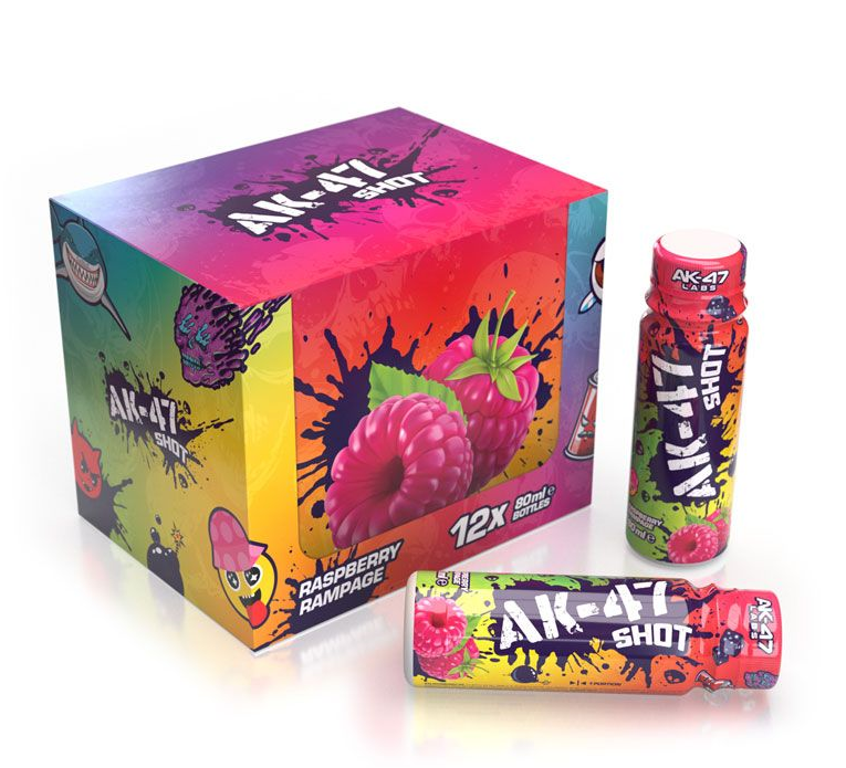 AK 47 Labs Shots 12x80ml Raspberry Rampage Energy Drink - Boost Focus & Performance for Gamers, Athletes & Nightlife | Perfect for Gaming Sessions, Workouts & Parties