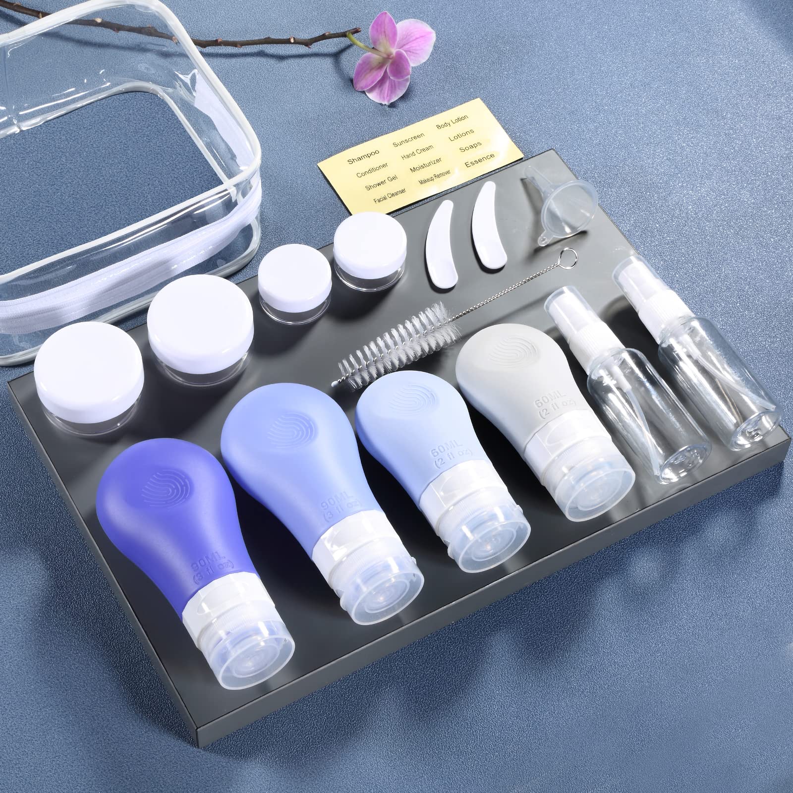 Gemice 16 Pack TSA Approved Silicone Travel Bottles Set - Leak Proof 2oz & 3oz Squeezable Containers for Shampoo, Conditioner, Lotion & Body Wash - Perfect for Air Travel, Gym, Camping & Vacation Toiletries