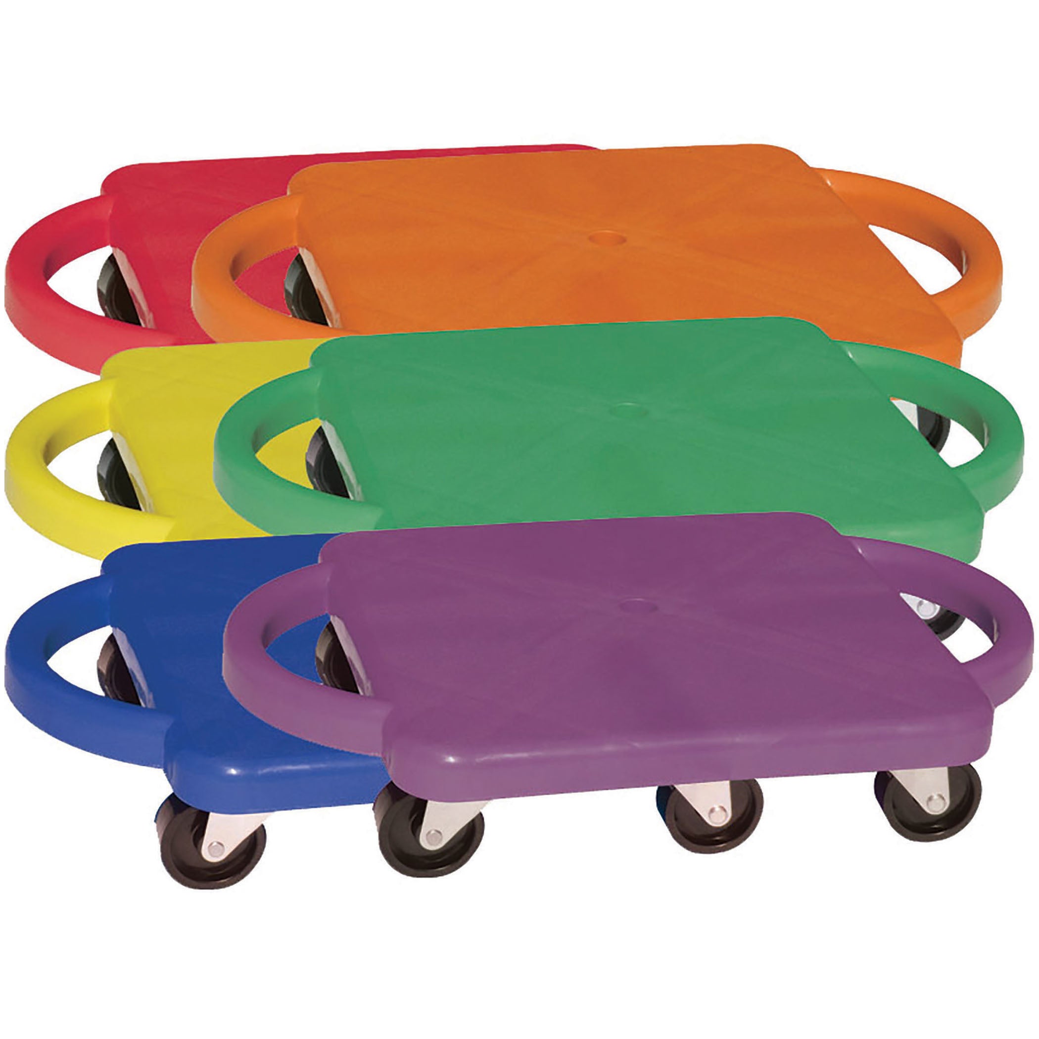Champion Sports Colorful Scooter Board Set with Handles - 6 Pack for Kids Gym Class, PE Activities & Indoor Play - Durable Plastic Scooters for Elementary Schools & Home Exercise