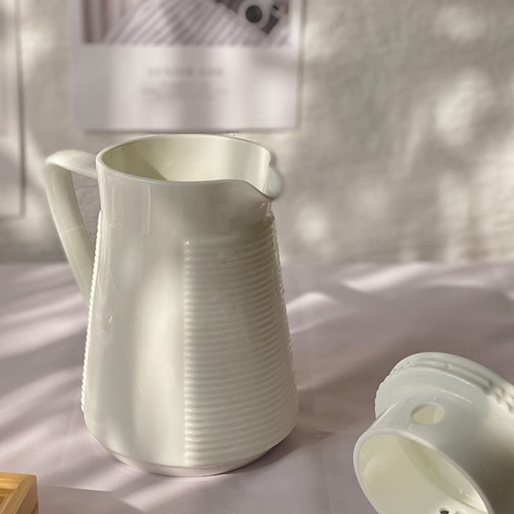 Cabilock White Ceramic Pitcher with Lid - 550ML Farmhouse Style Porcelain Water Pitcher for Serving, Kitchen Utensil Holder & Decorative Vase - Perfect for Iced Tea, Lemonade, Milk & Home Decor