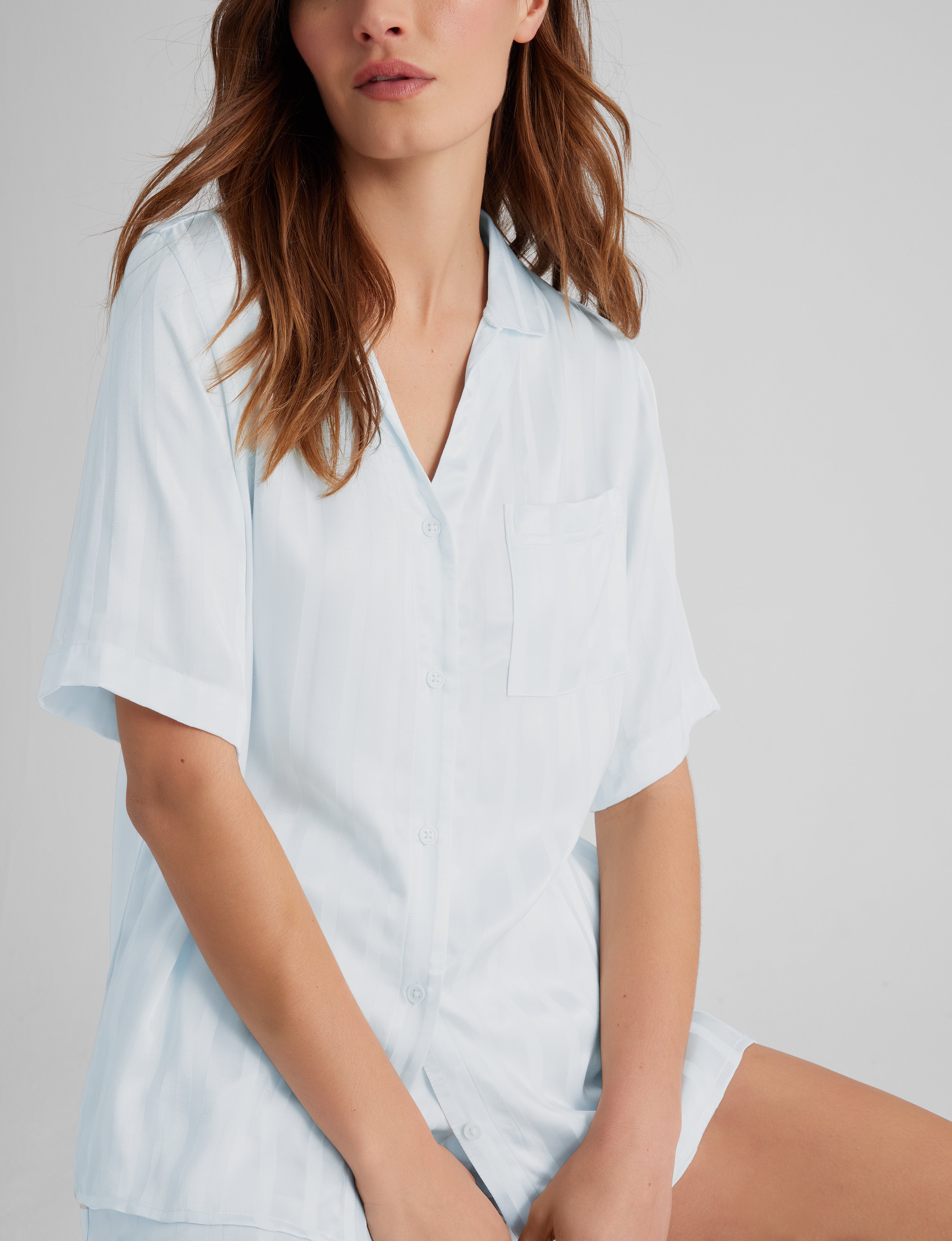 Women's Satin Jacquard Pajama Set - Soft Sleepwear Top & Shorts for Lounge & Vacation | Perfect for Nightwear, Spa Days & Relaxing at Home