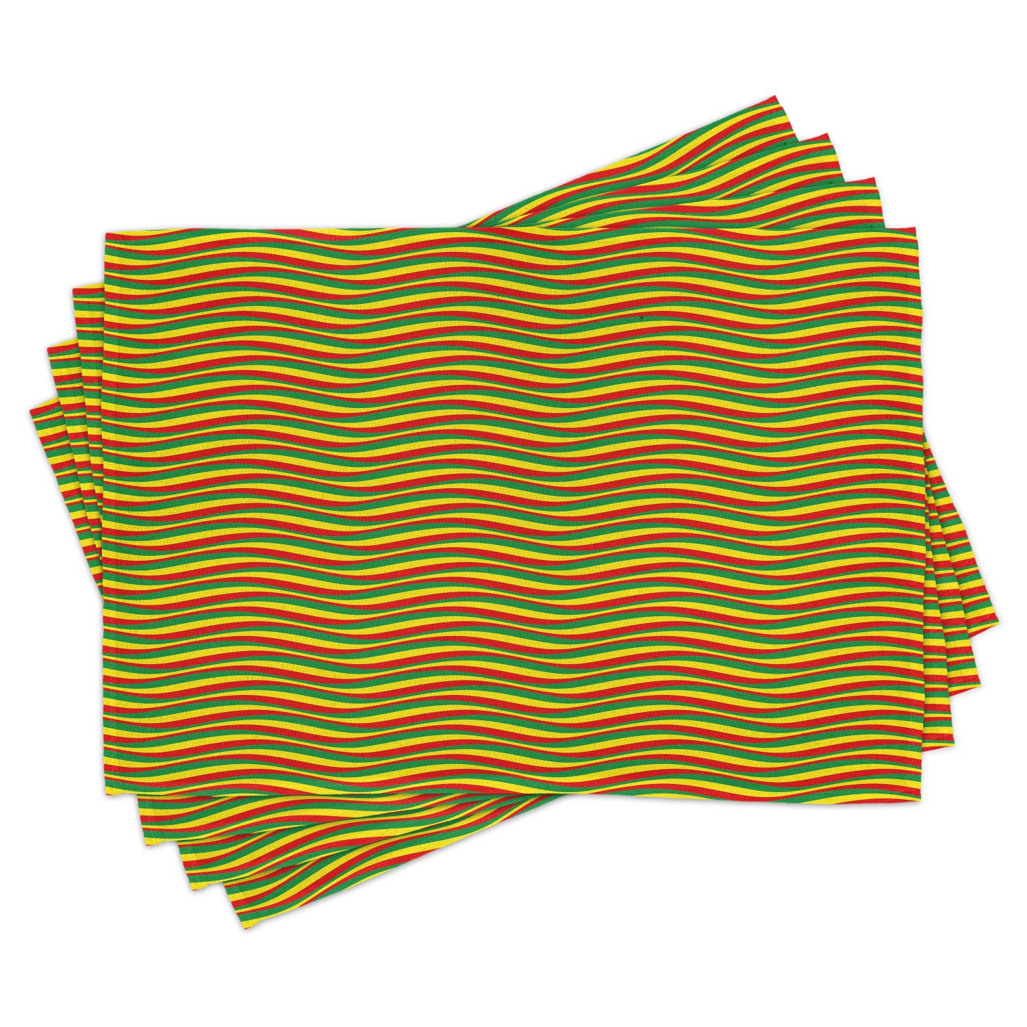 Ambesonne Rasta Place Mats Set of 4 - Vibrant Ethiopian Flag Colors in Wavy Stripes, Washable Fabric Table Mats for Dining Room & Kitchen Decor (Marigold, Green, Red) - Perfect for Boho, Reggae & Tropical Themed Parties