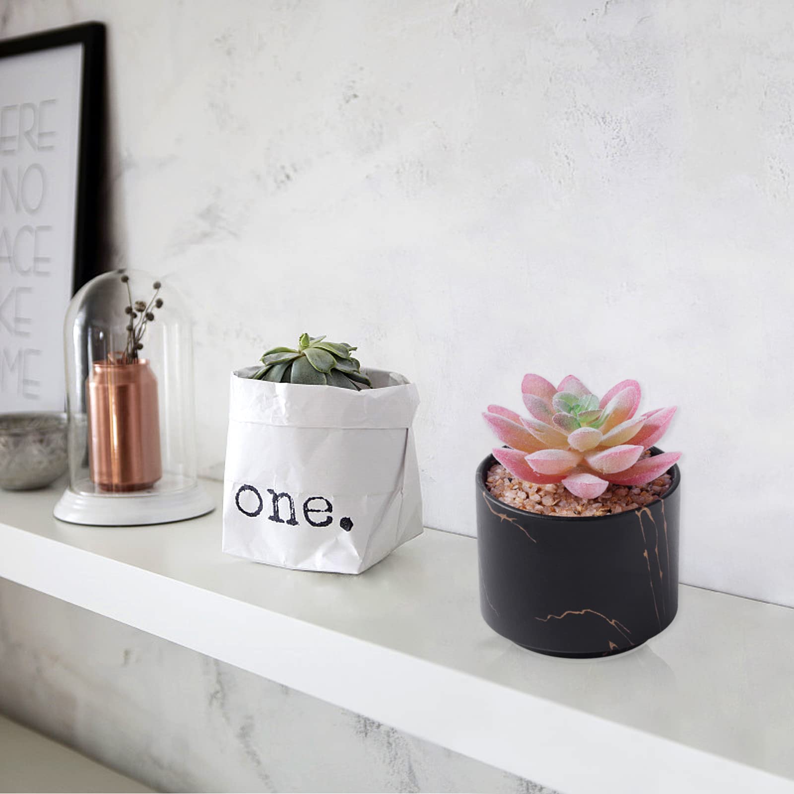 Zenmag Mini Artificial Succulents in Black Ceramic Pots - Fake Plants for Desk, Office, Home Decor - Perfect for Living Room, Bathroom, Bedroom & Aesthetic Workspace - Cute Tabletop Decor for Women (1PC)