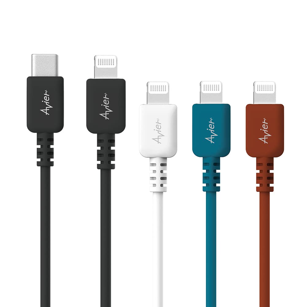 Avier Color Mix 3-Pack USB C to Lightning Cable [3ft/6ft] - MFi Certified Fast Charging Cable for iPhone 12/11/X/8, iPad & AirPods Pro - Power Delivery Charger for Home, Office & Travel (Black)