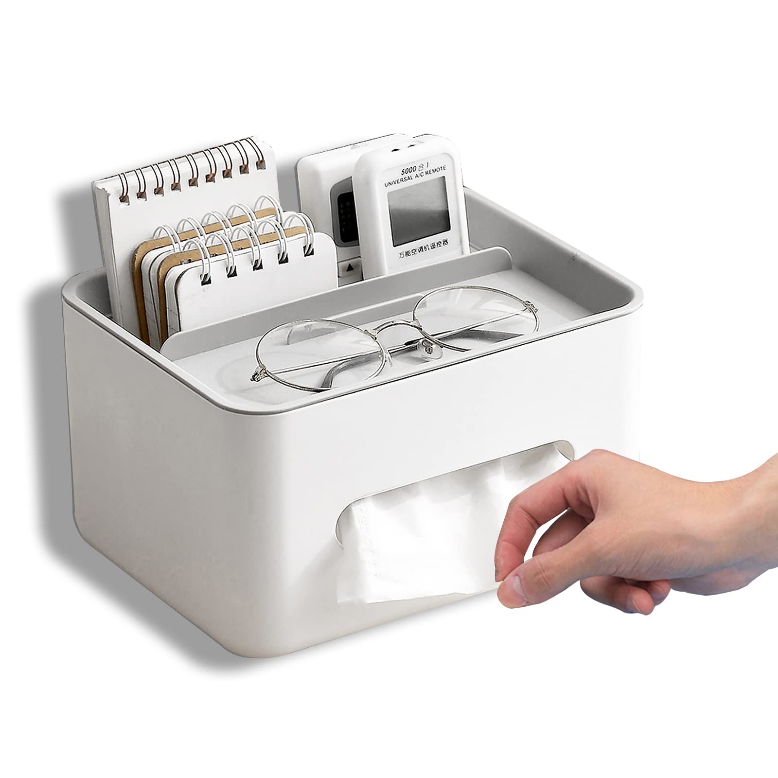 Rectangular Tissue Box Cover Holder with Storage - Decorative Napkin & Stationery Organizer for Home, Office, Car, Restaurant (Grey) | Perfect for Living Room, Bedroom, Desk & Vehicle Use