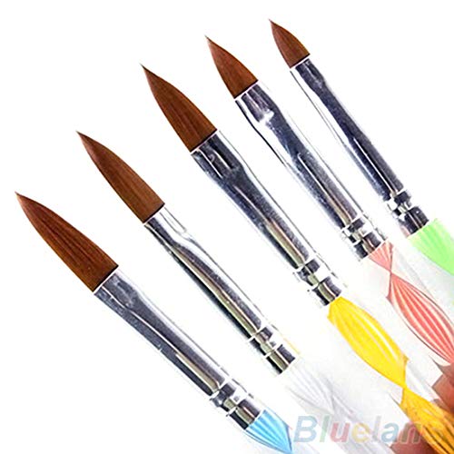5PC 3D Nail Art Brushes Set - Professional Nail Liner, Ombre Brush & Painting Design Pens with Acrylic Rhinestone Handles for Salon & DIY Manicure | Perfect for Gel, Acrylic Nails & Nail Art Designs