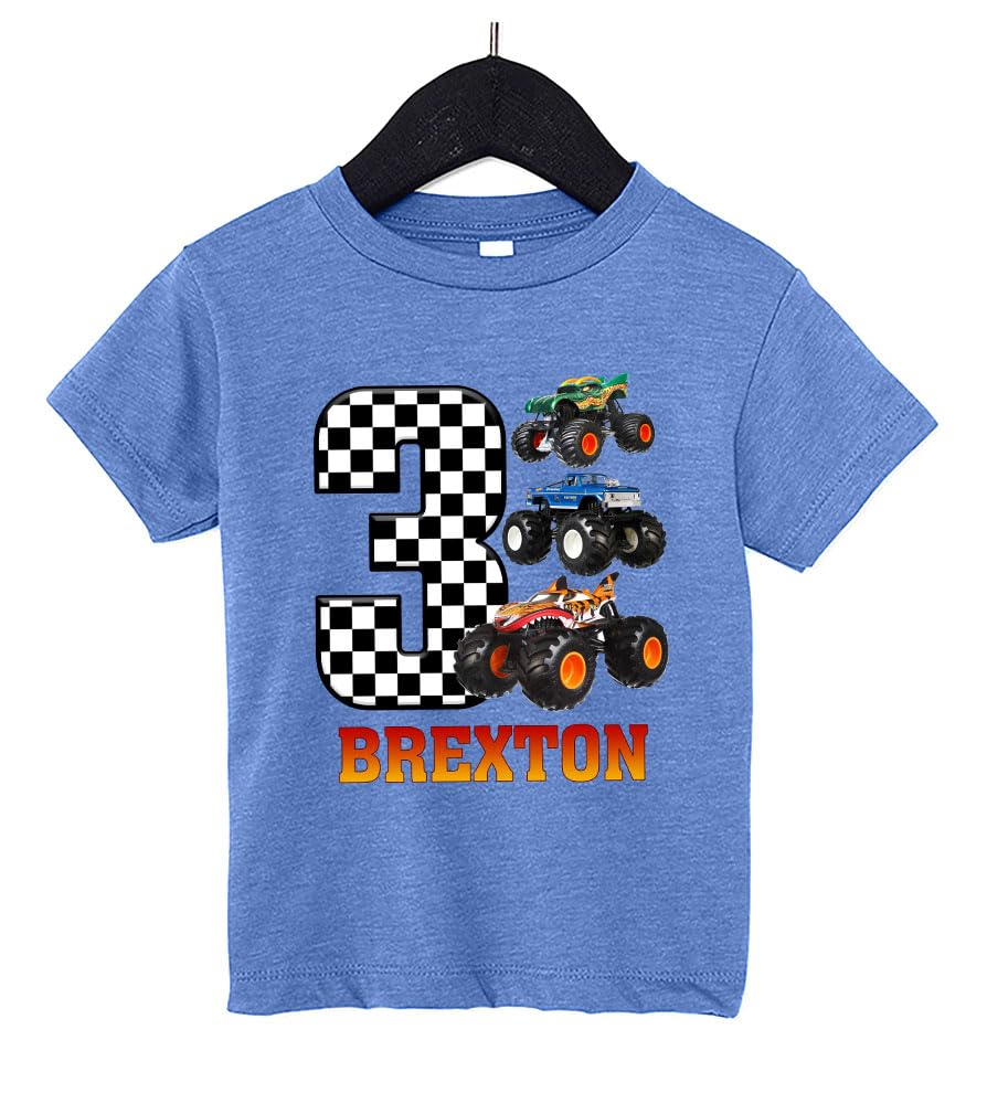 Custom Racing Cars Birthday Shirt for Toddlers - Personalized Monster Truck T-Shirt for Boys - Kids Race Car Themed Birthday Outfit - Perfect for Birthday Parties, Races & Special Events