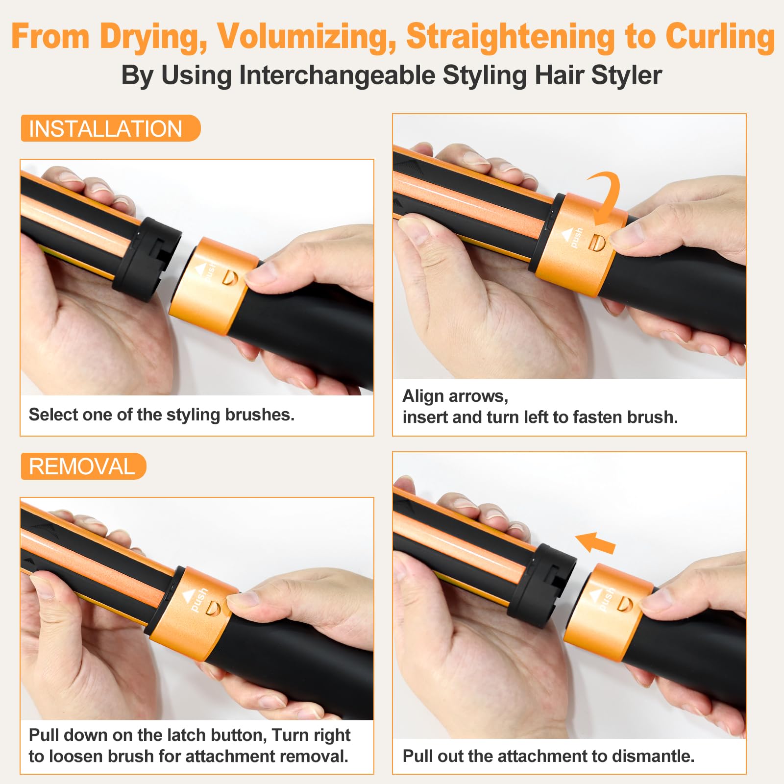 Professional Air Styler Hair Dryer Brush - 110,000 RPM Powerful Blow Dryer for Fast Drying, Curling & Volumizing | Auto-Wrap Curlers, Oval Brush & Round Nozzle | Salon-Quality Styling at Home (Black-Orange) - Perfect for Daily Hair Care, Salon Styling & Travel
