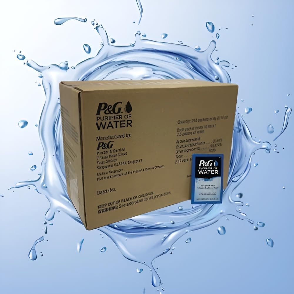 P&G Purifier of Water Portable Water Purification Packets (Box of 240) - Emergency Water Filter Powder for Camping, Hiking, Backpacking & Travel | Survival Kit, Disaster Preparedness & Outdoor Adventures