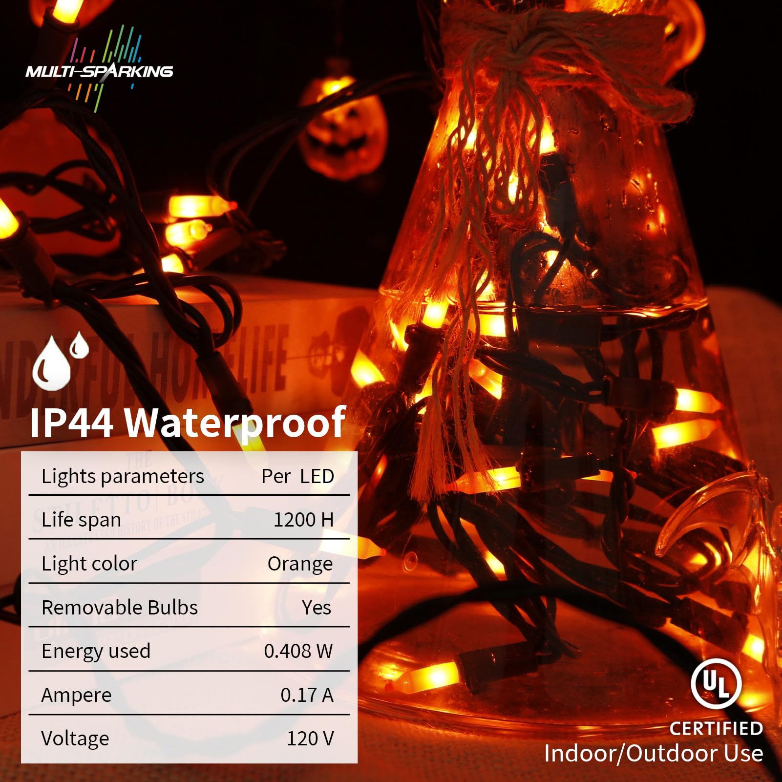 Halloween Mini String Lights - 300 LED Orange Purple Yellow Fairy Lights for Indoor Outdoor Decorations (3 Sets, 24ft Black Wire) - Perfect for Halloween Party, Christmas Tree, Garden, Patio & Home Decoration