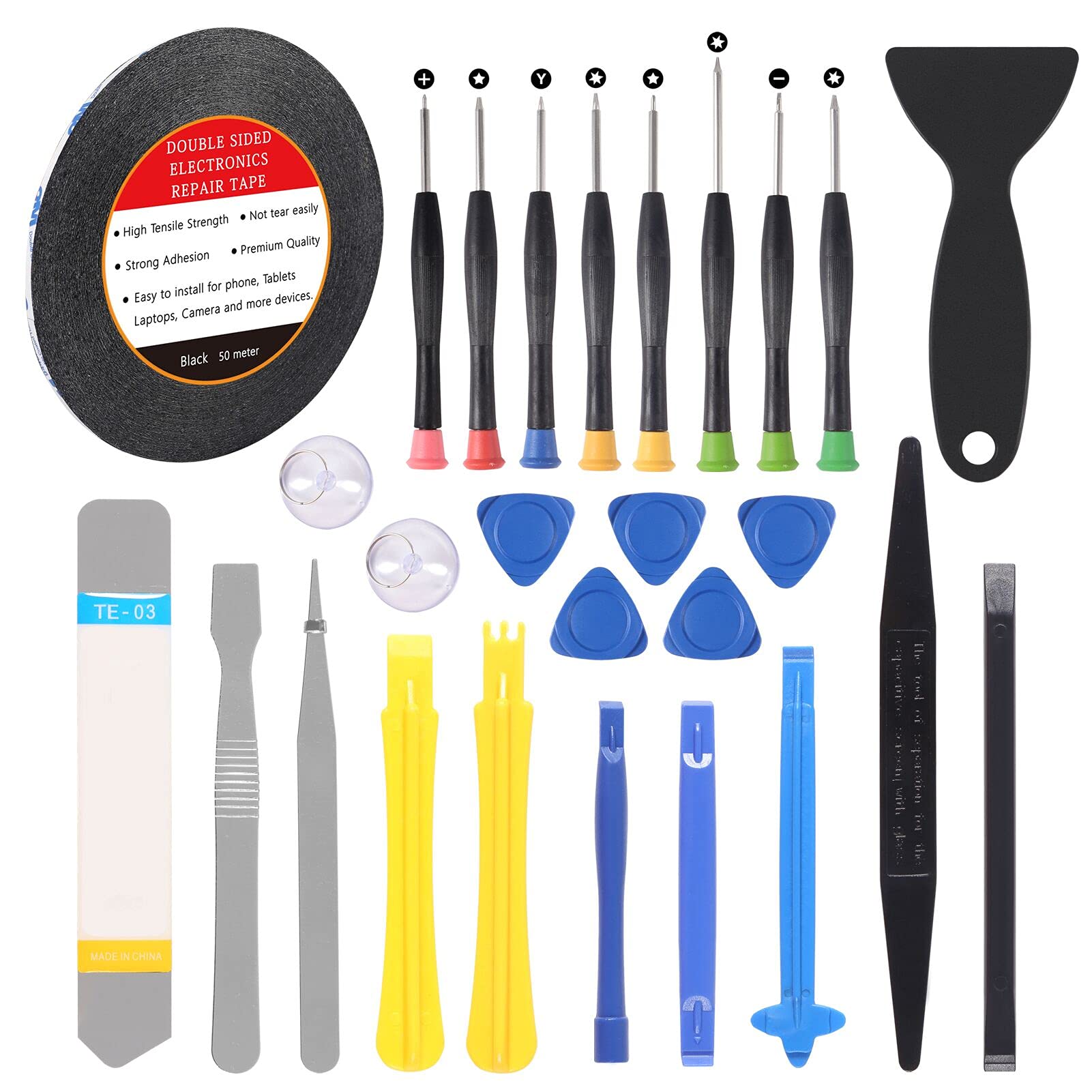 D-FLIFE 27 in 1 Professional Screwdriver Repair Tool Kit with 3mm Adhesive Tape - Precision Tools for iPhone, Samsung, iPad, Electronics Repair - Perfect for DIY, Phone Screen Replacement & Home Maintenance
