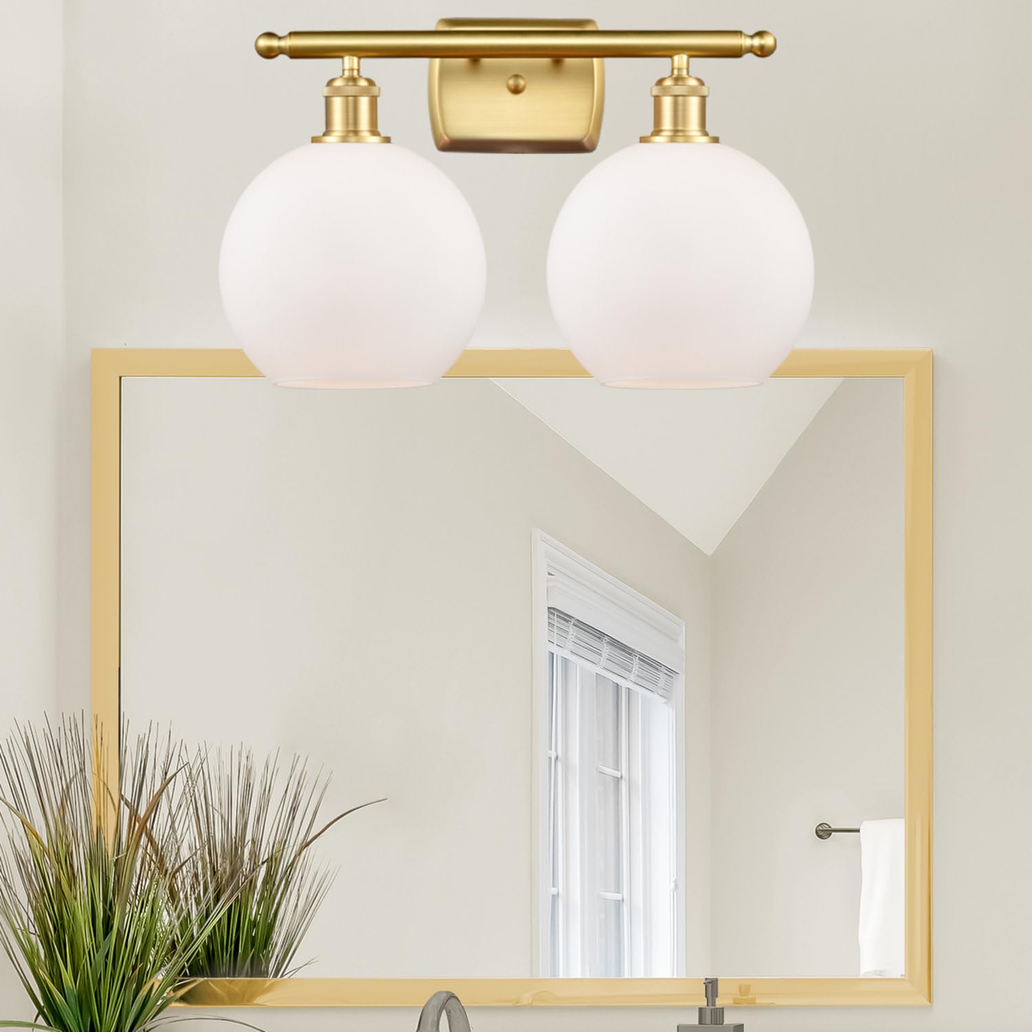 Ballston Collection 516-2W-SG-G124-8 Modern Two-Light Bathroom Vanity Light Fixture - Perfect for Bathroom Mirror Lighting and Vanity Makeup Area