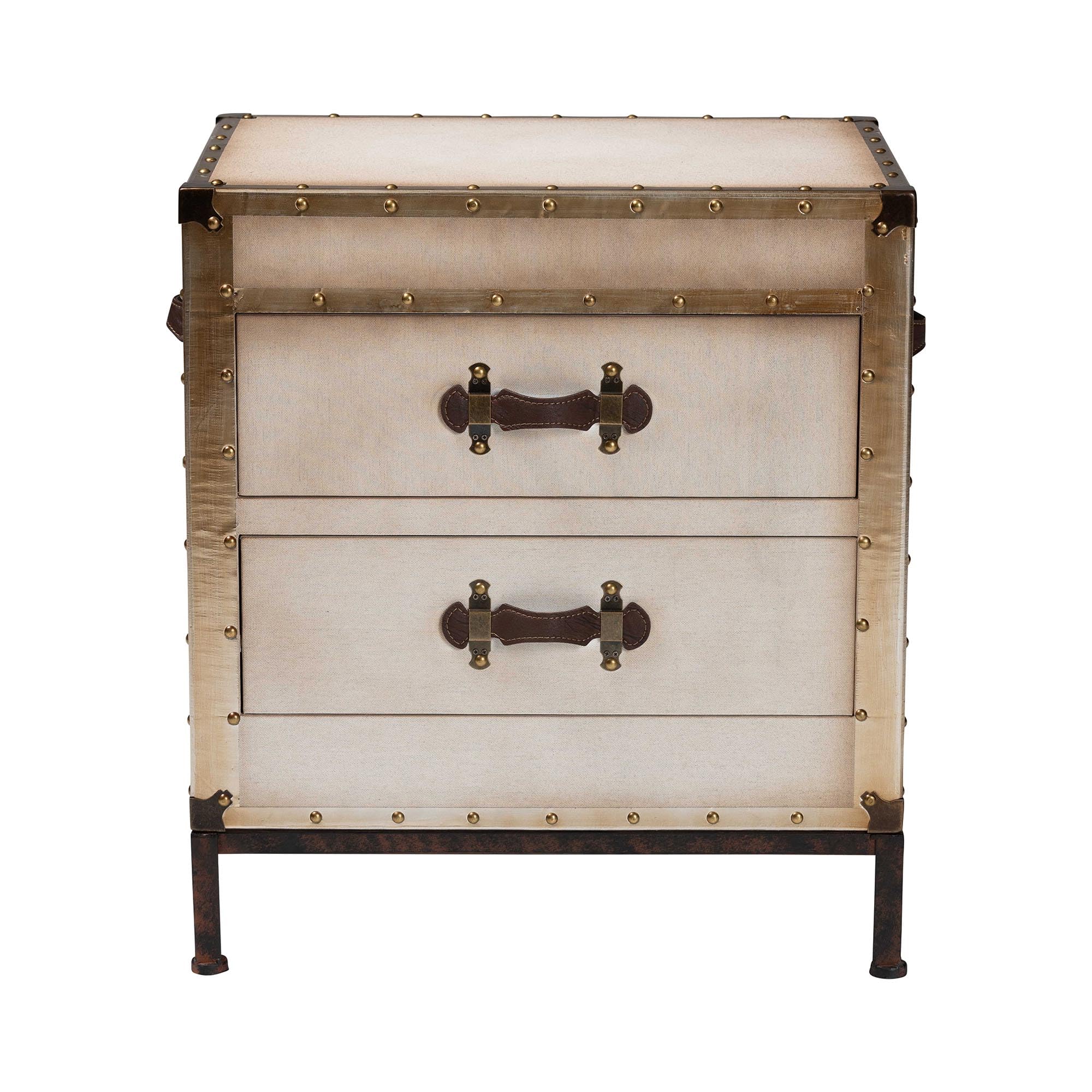 Baxton Studio Laura Canvas Trunk End Table with 2 Drawers in Beige - Perfect for Living Room, Bedroom, or Office Storage and Decor