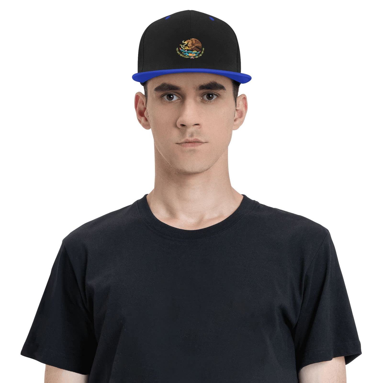 Mexican Flag Eagles Unisex Flat Bill Baseball Cap - Adjustable Hip Hop Sports Hat in Blue & Contrast Colors | Perfect for Streetwear, Hip Hop Fashion & Outdoor Activities