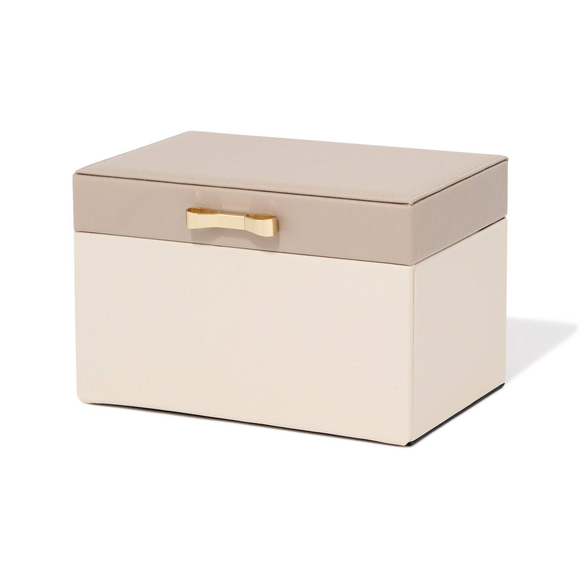 Elegant Bicolor Jewelry Box - Small Beige Organizer for Rings, Necklaces & Earrings | Perfect for Travel, Gift & Vanity Storage