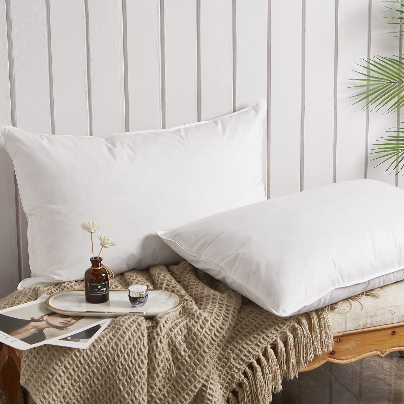 Premium Goose Down Pillows Standard Size Set of 2 - Firm Support White Feather Bed Pillows 20