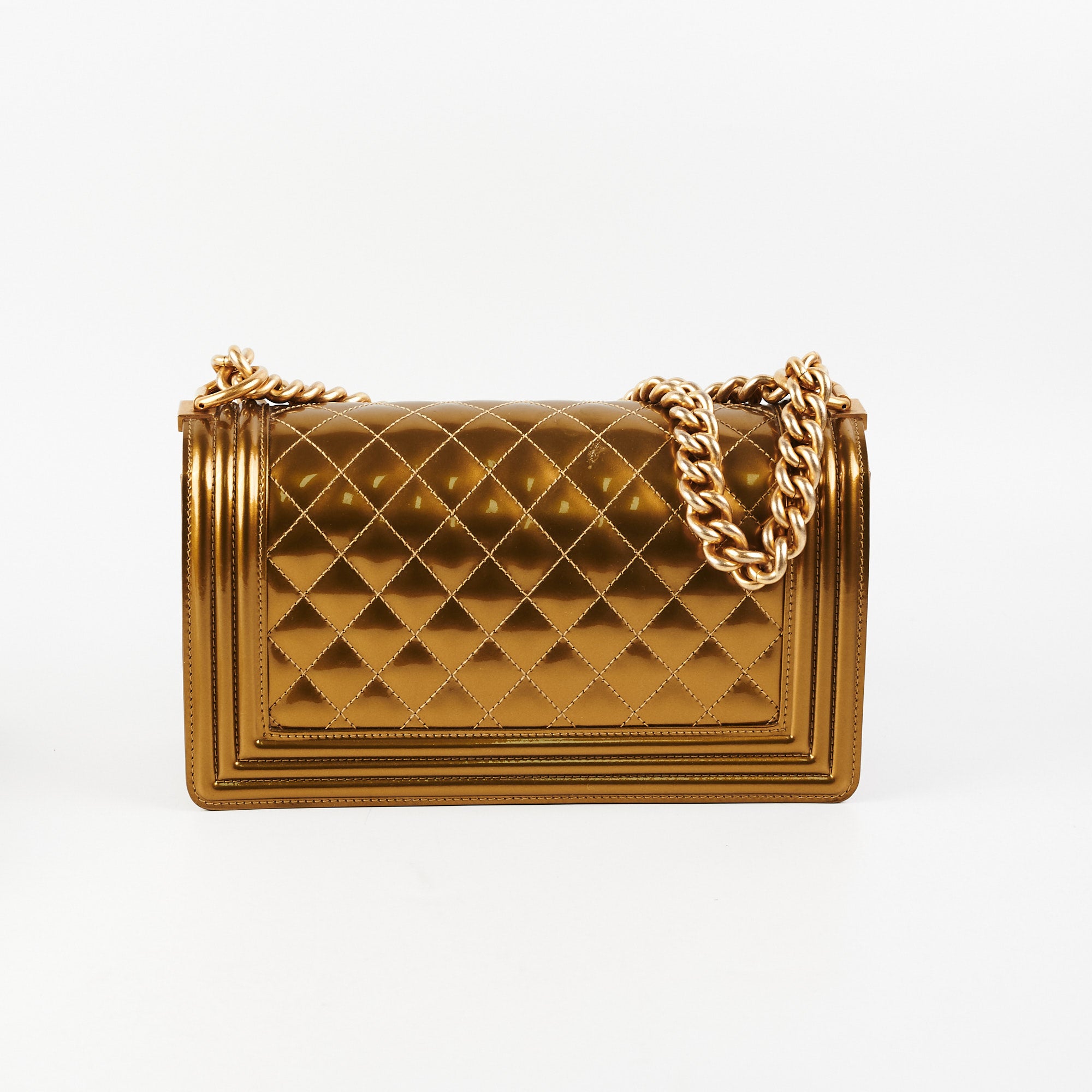 Chanel Medium Boy Flap Bag in Patent Leather with Gold Hardware - Perfect for Evening Events & Luxury Fashion Accessories