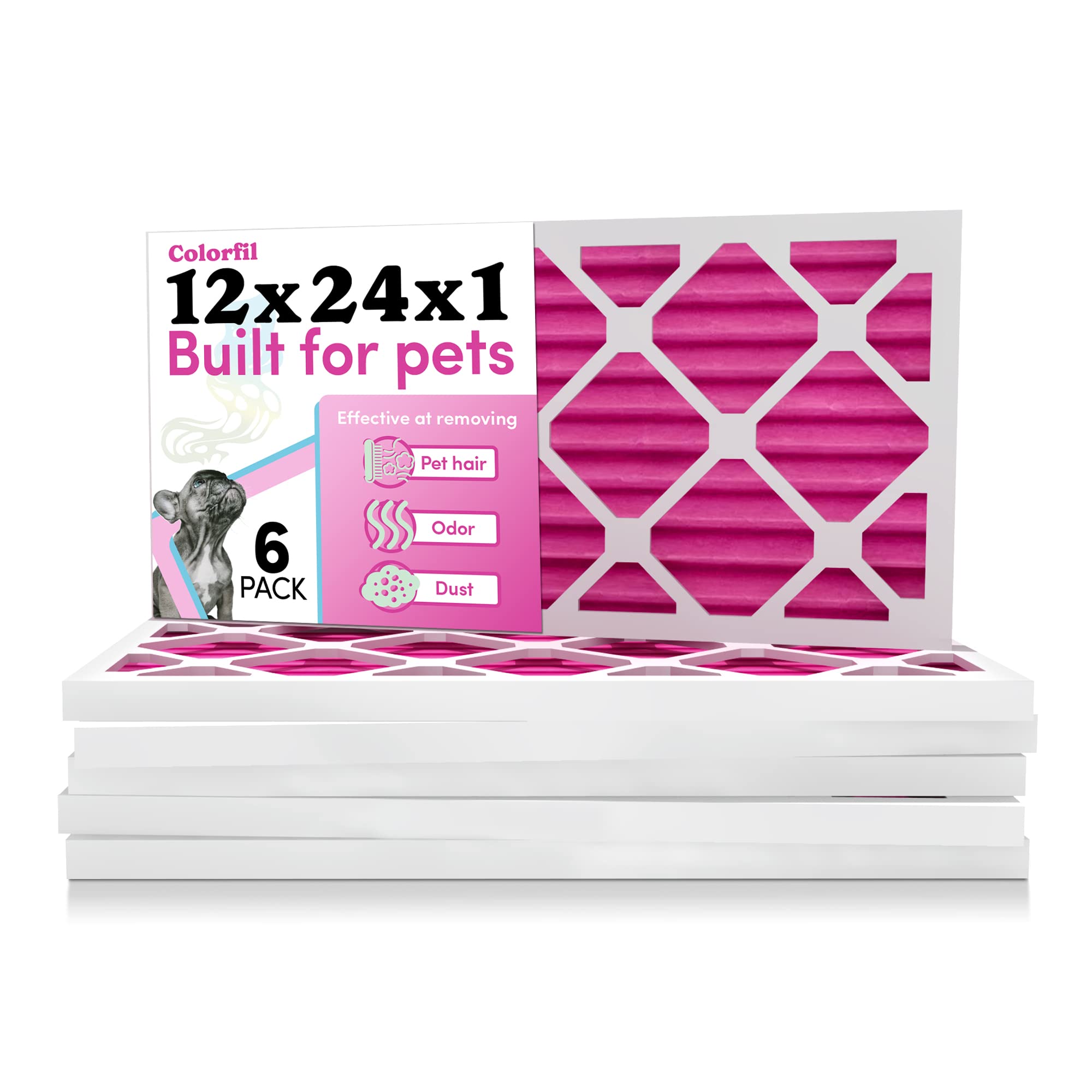 12x24x1 MERV 8 Air Filter for Furnace & AC - Pet Hair & Dust Reduction | Color-Changing Odor Eliminator for Cat & Dog Owners | Exact Size 11.5