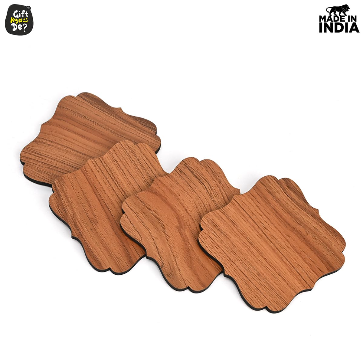 Premium Maharaja Design Wooden Coasters Set - 4 Pack Eco-Friendly Non-Slip Table Coasters for Coffee, Tea, Wine & Beer Glasses (4x4 Inch) - Perfect for Home, Office, and Restaurant Use